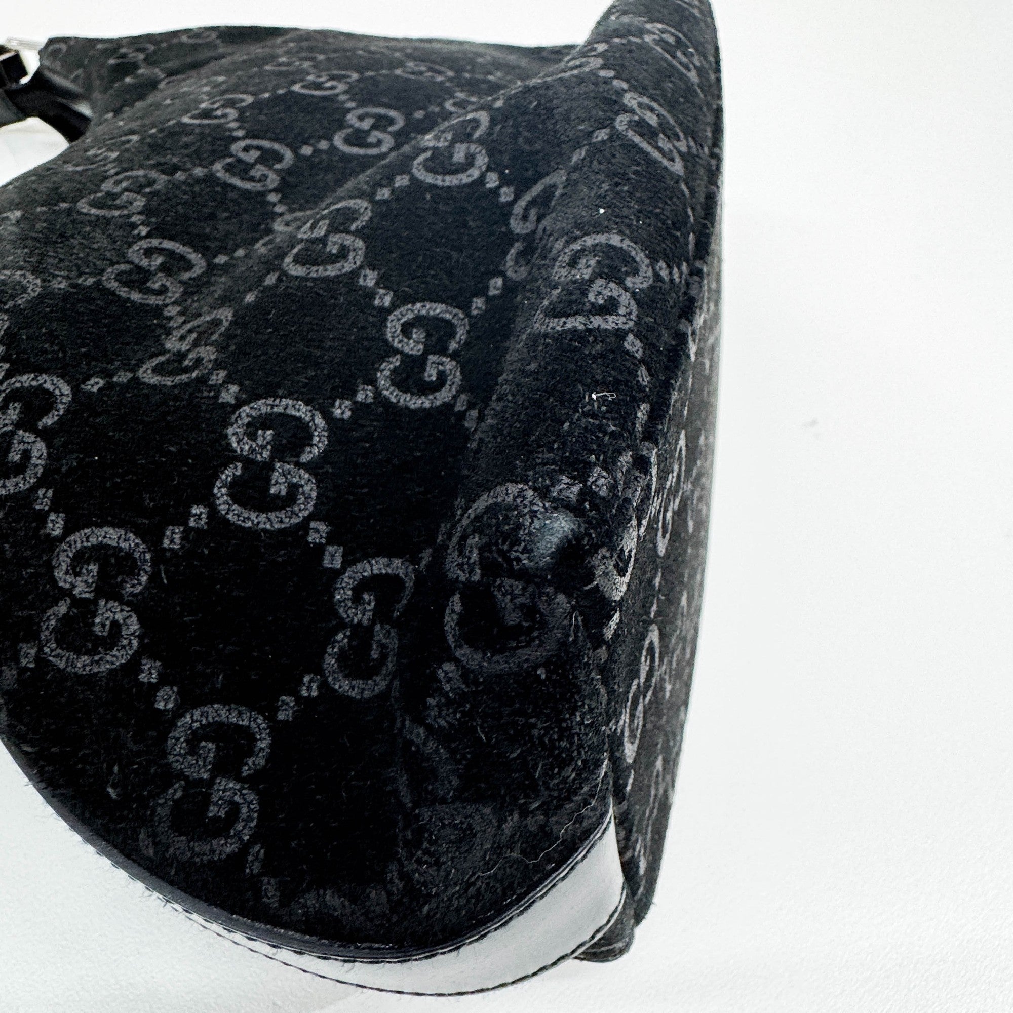 Black GG Suede Shoulder Bag