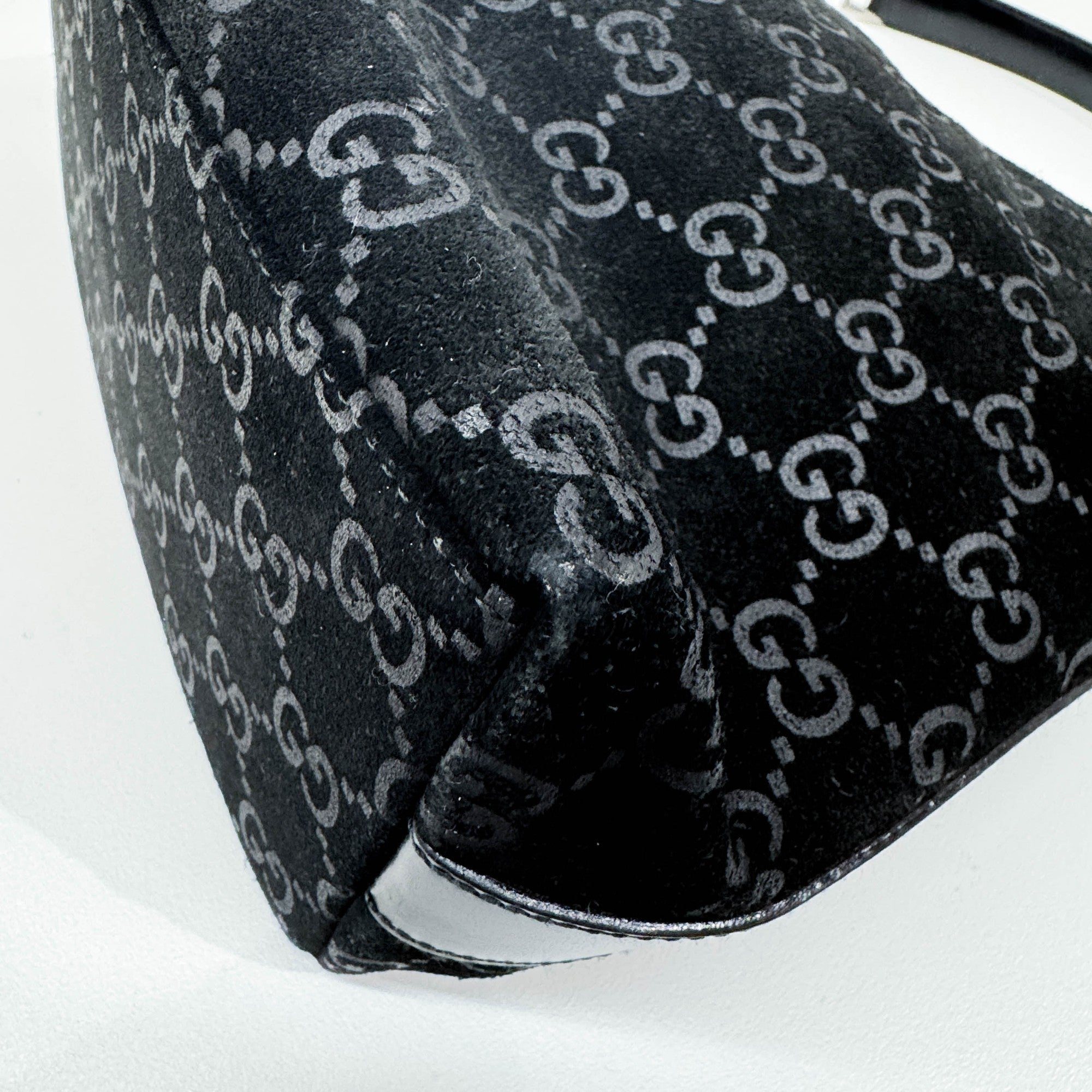 Black GG Suede Shoulder Bag