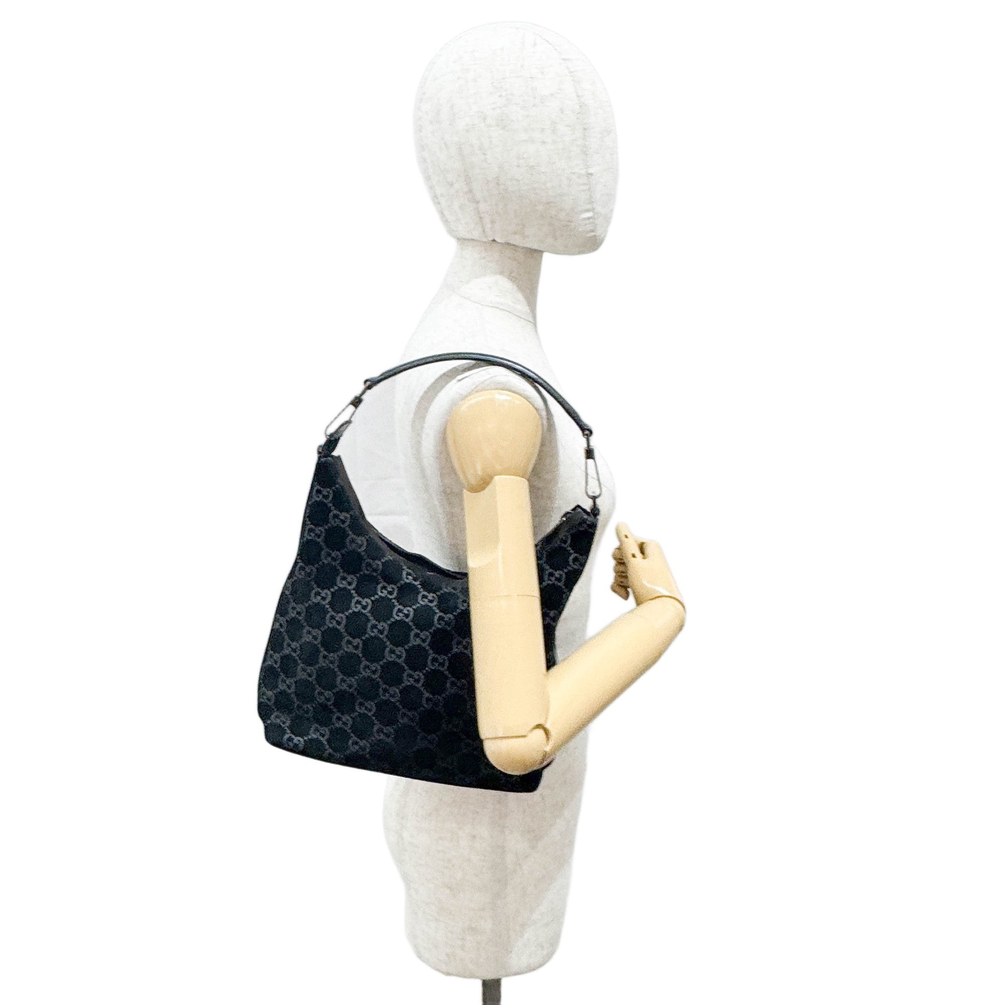 Black GG Suede Shoulder Bag