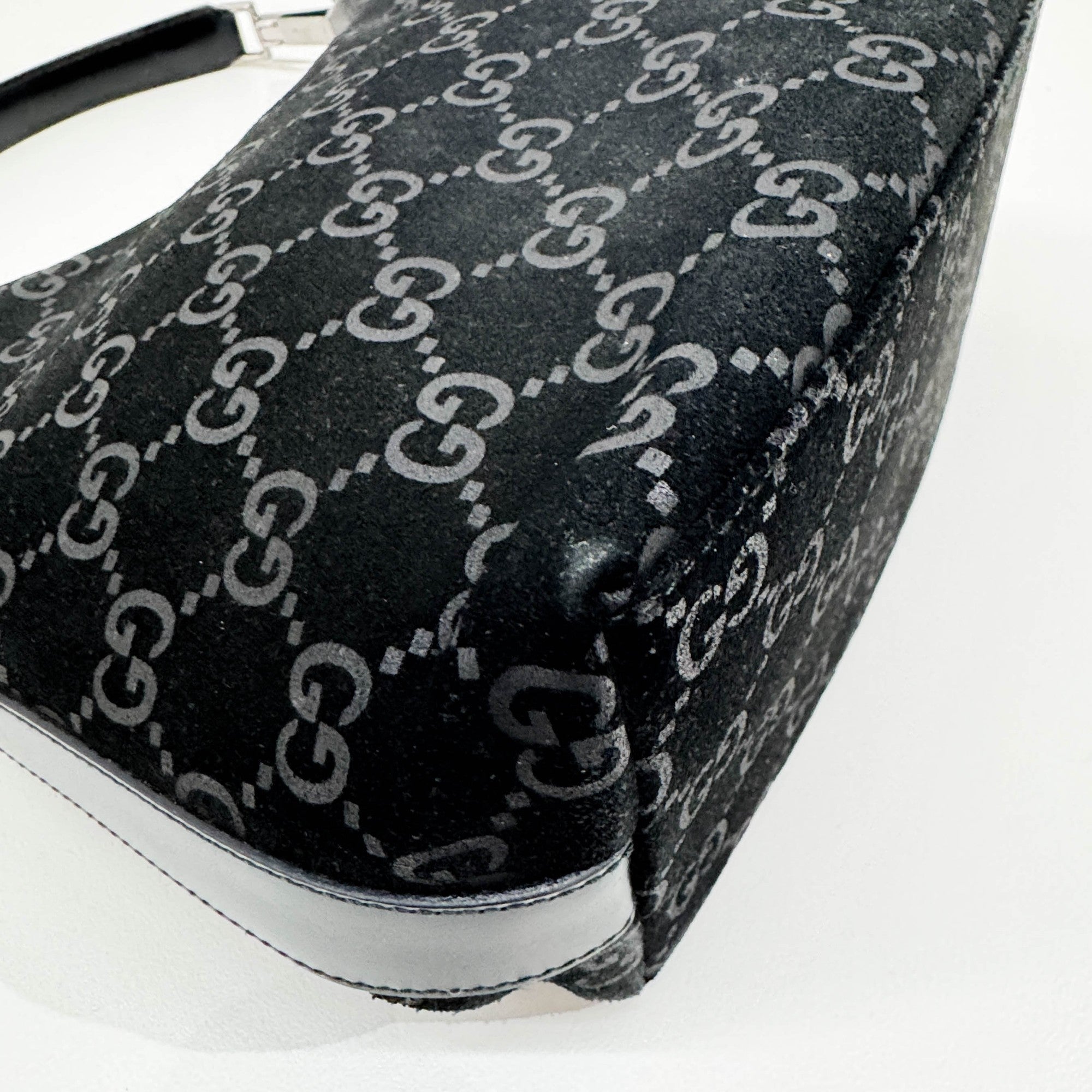 Black GG Suede Shoulder Bag