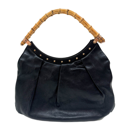 Vintage Bamboo Hobo Black Leather Tote Bag