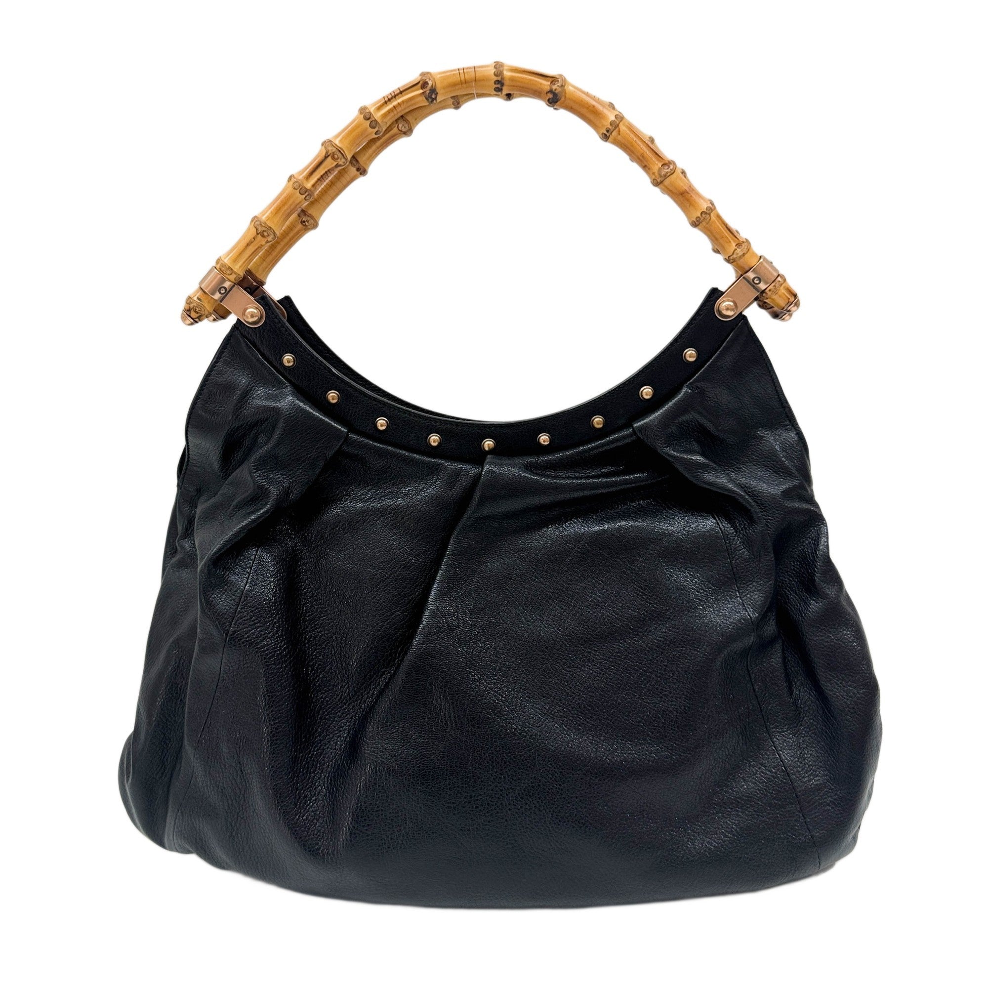 Vintage Bamboo Hobo Black Leather Tote Bag