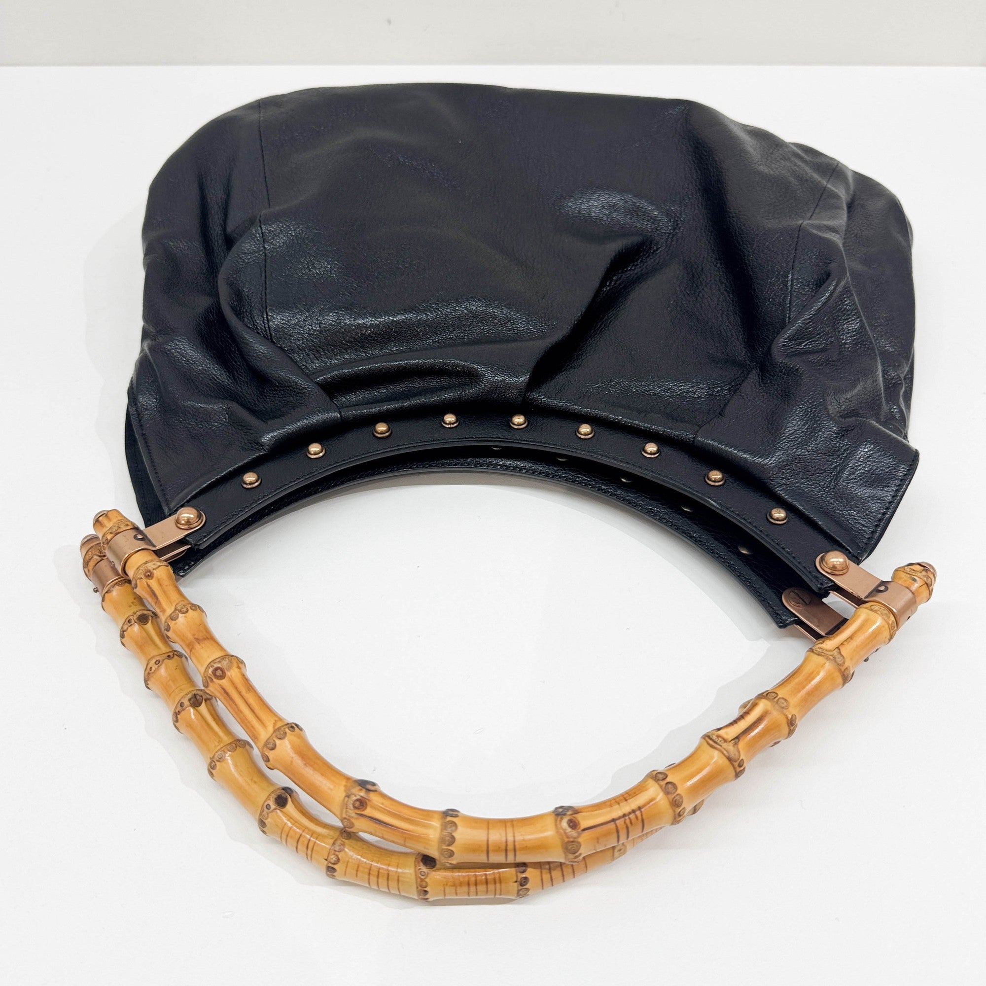 Vintage Bamboo Hobo Black Leather Tote Bag