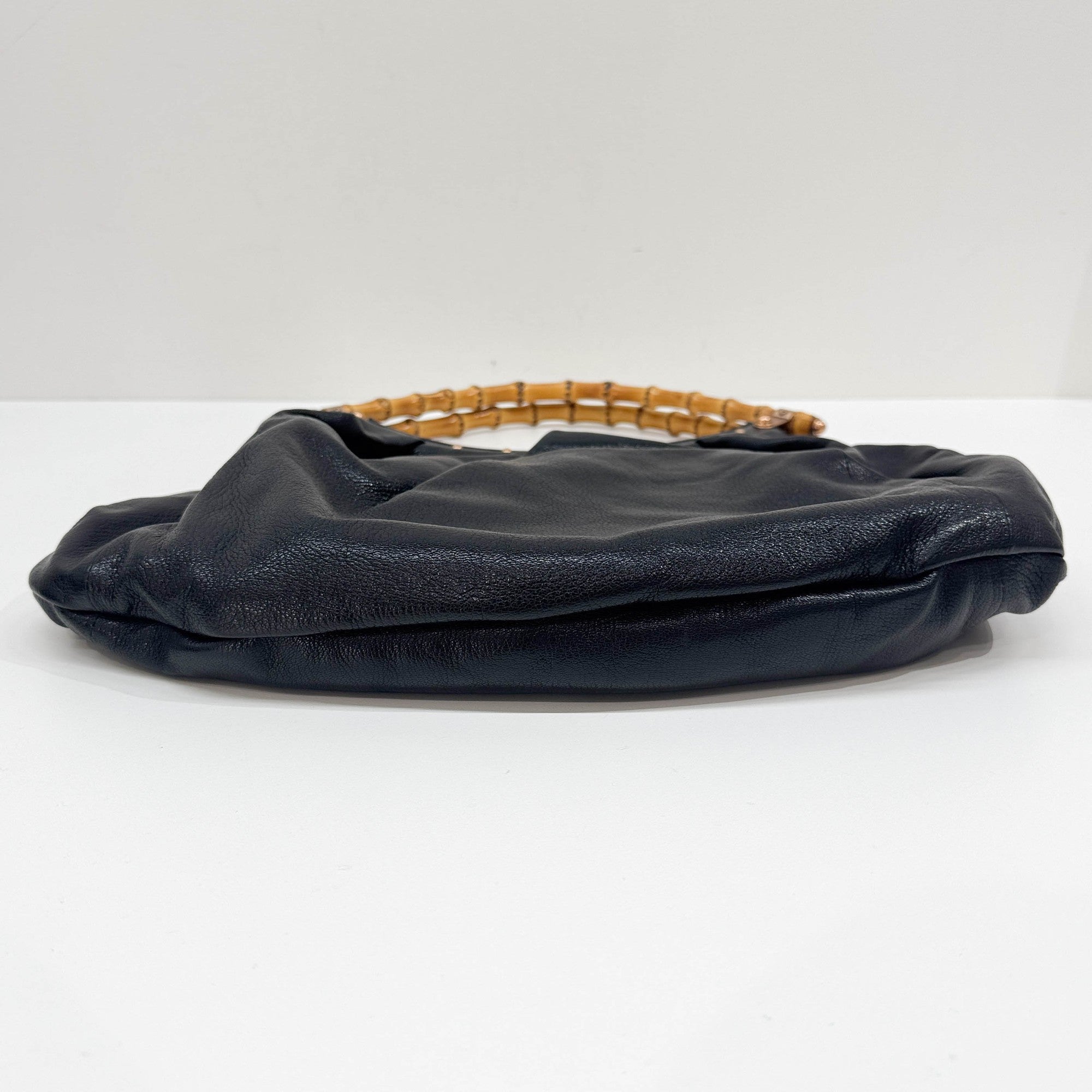 Vintage Bamboo Hobo Black Leather Tote Bag