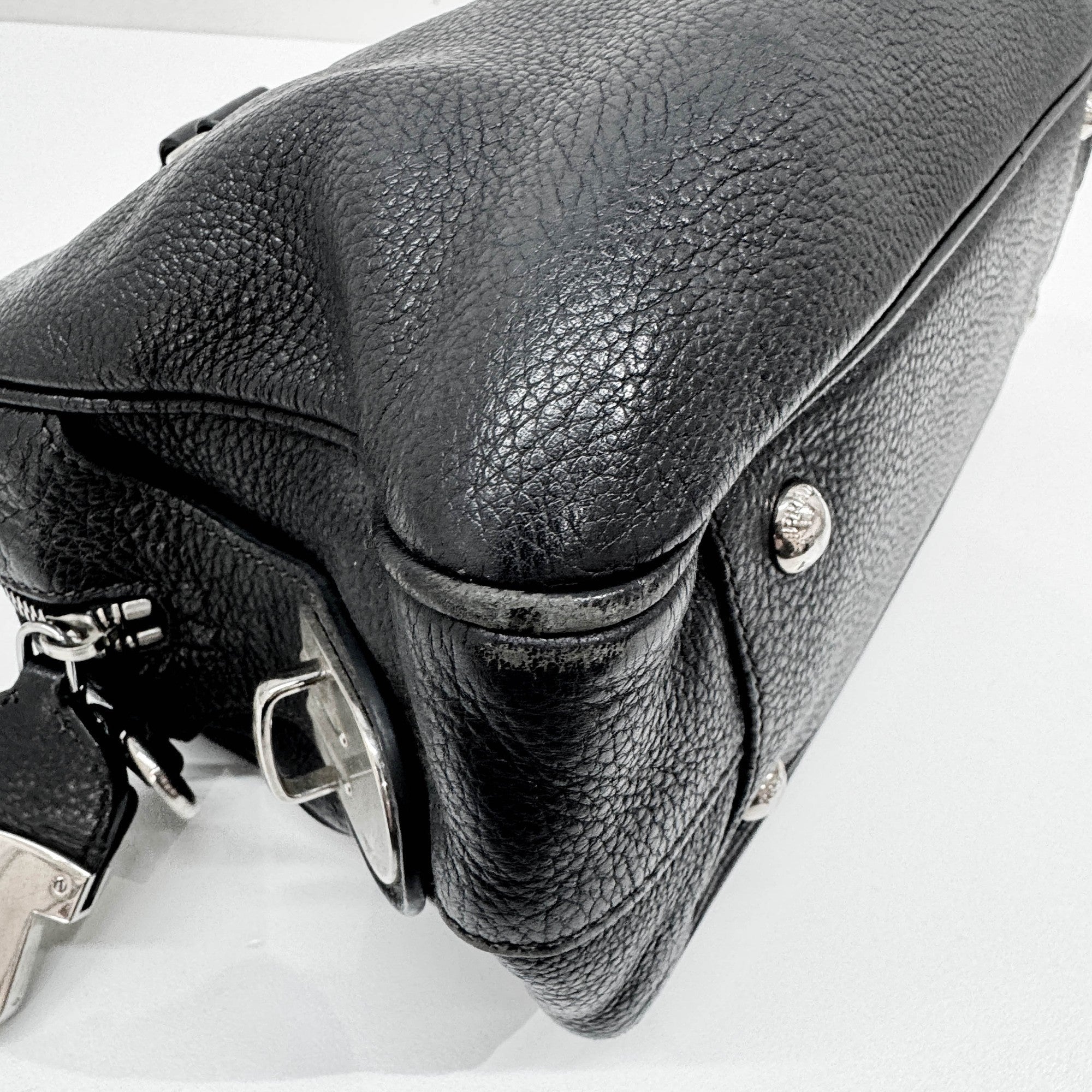 Boston/Bowling Black Leather Two Way Bag