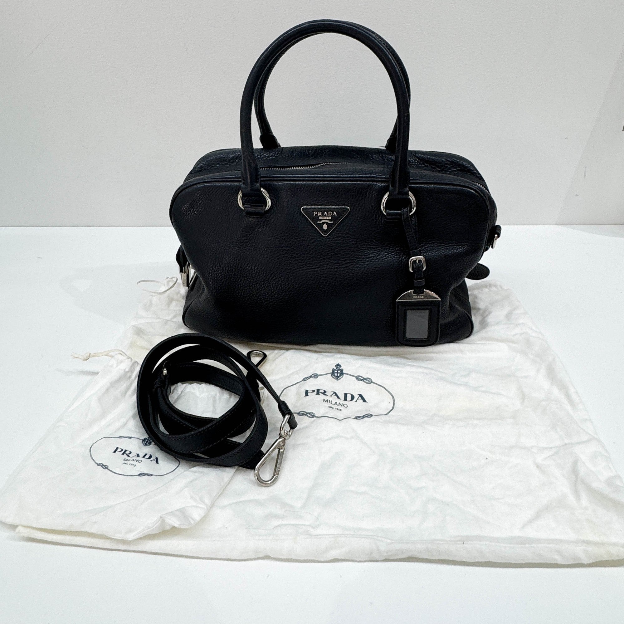 Boston/Bowling Black Leather Two Way Bag