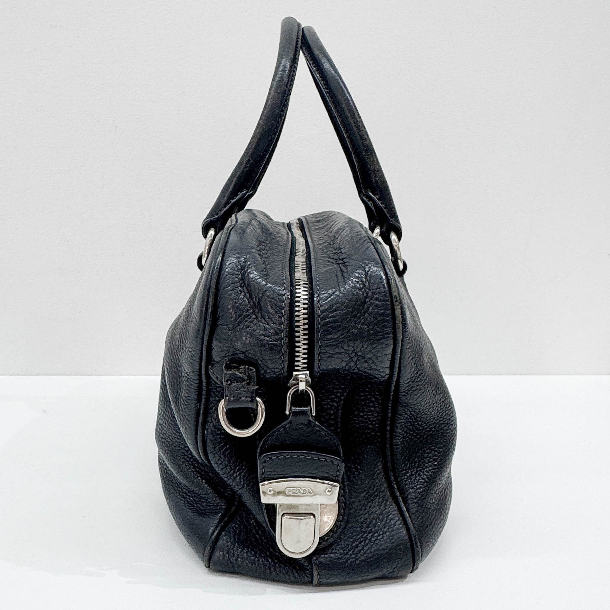 Boston/Bowling Black Leather Two Way Bag