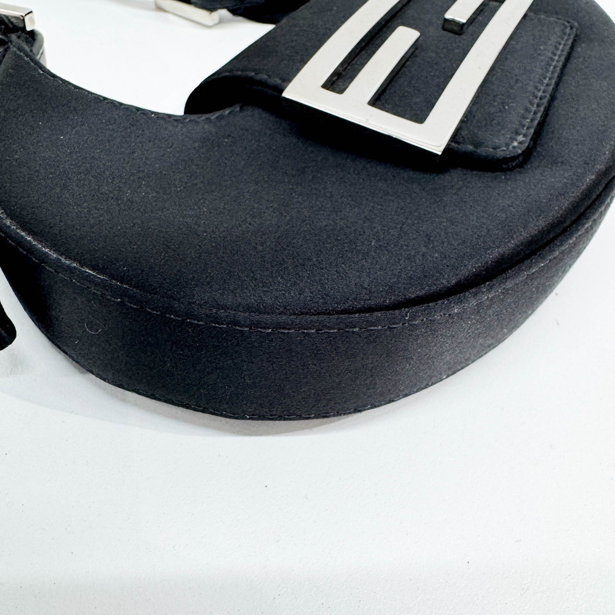 Mini Cookie Black Satin Shoulder Bag