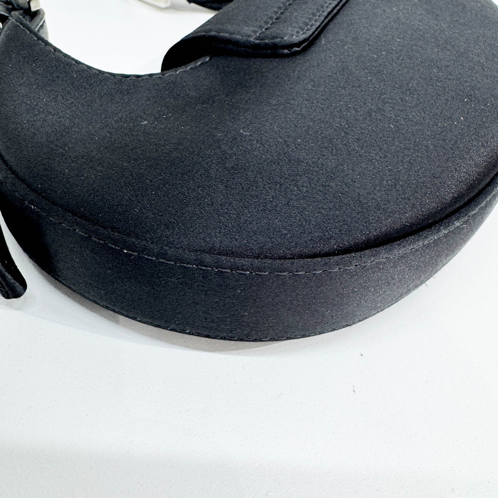 Mini Cookie Black Satin Shoulder Bag