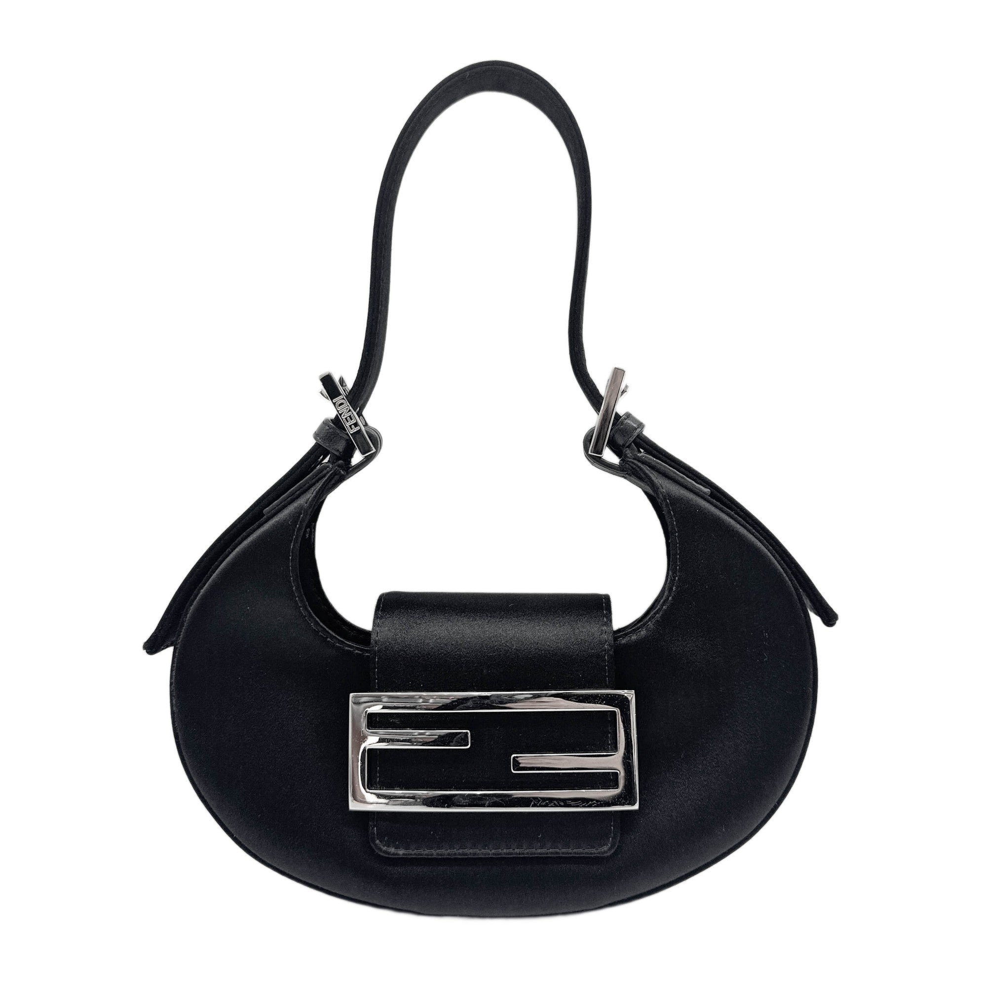 Mini Cookie Black Satin Shoulder Bag