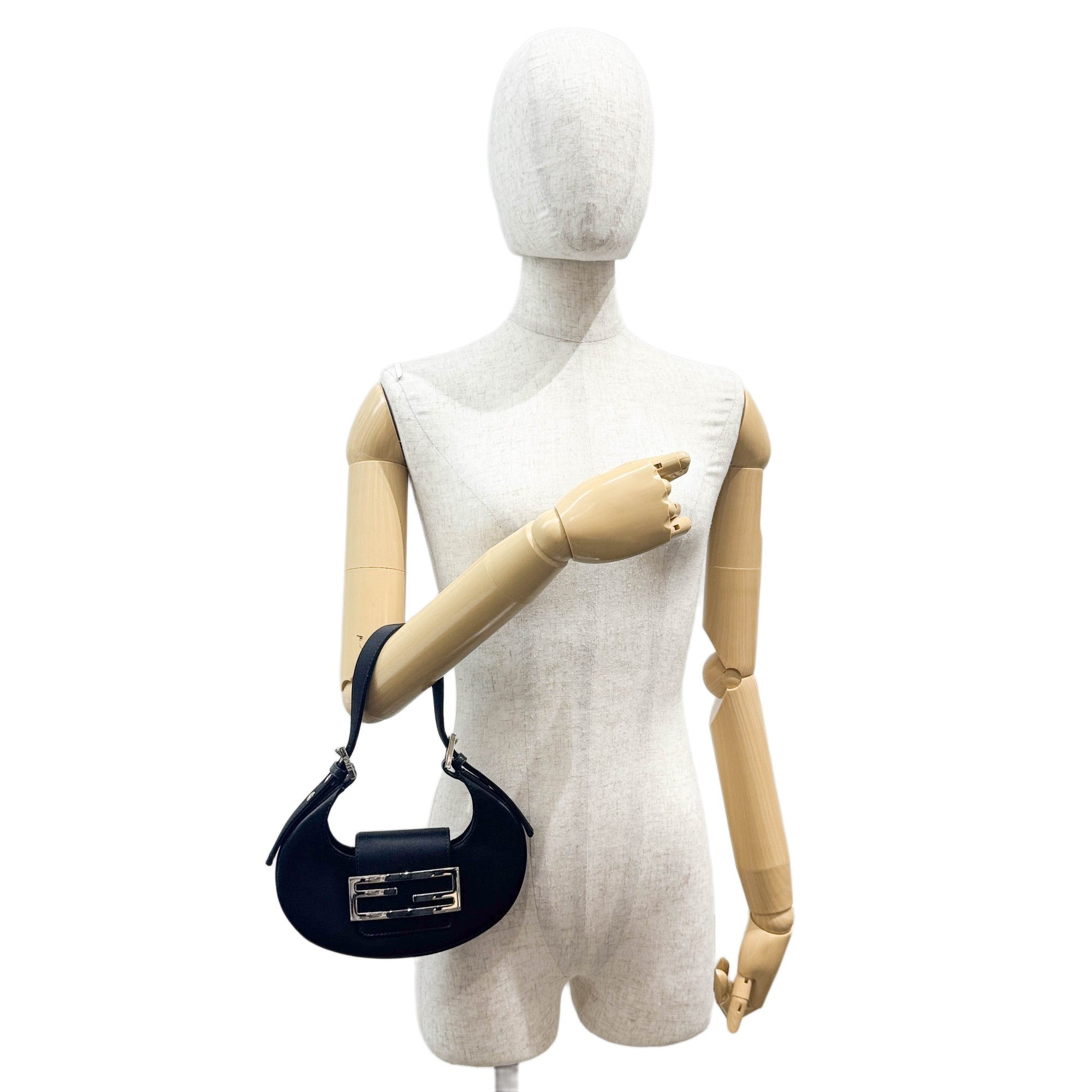 Mini Cookie Black Satin Shoulder Bag