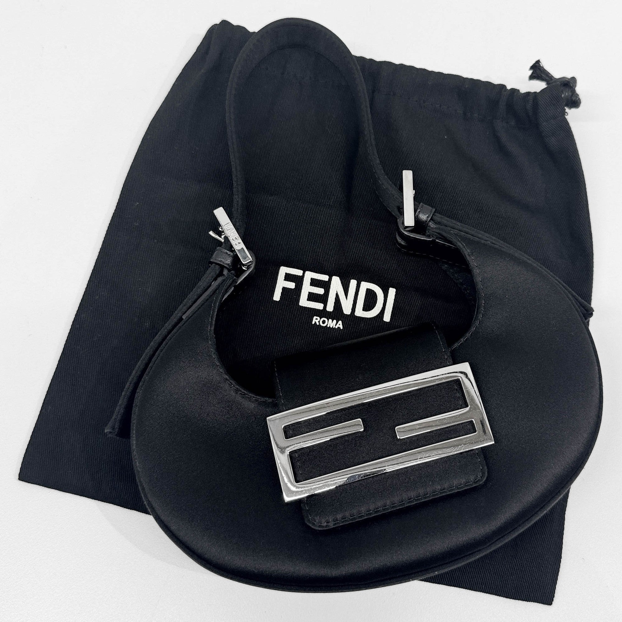 Mini Cookie Black Satin Shoulder Bag