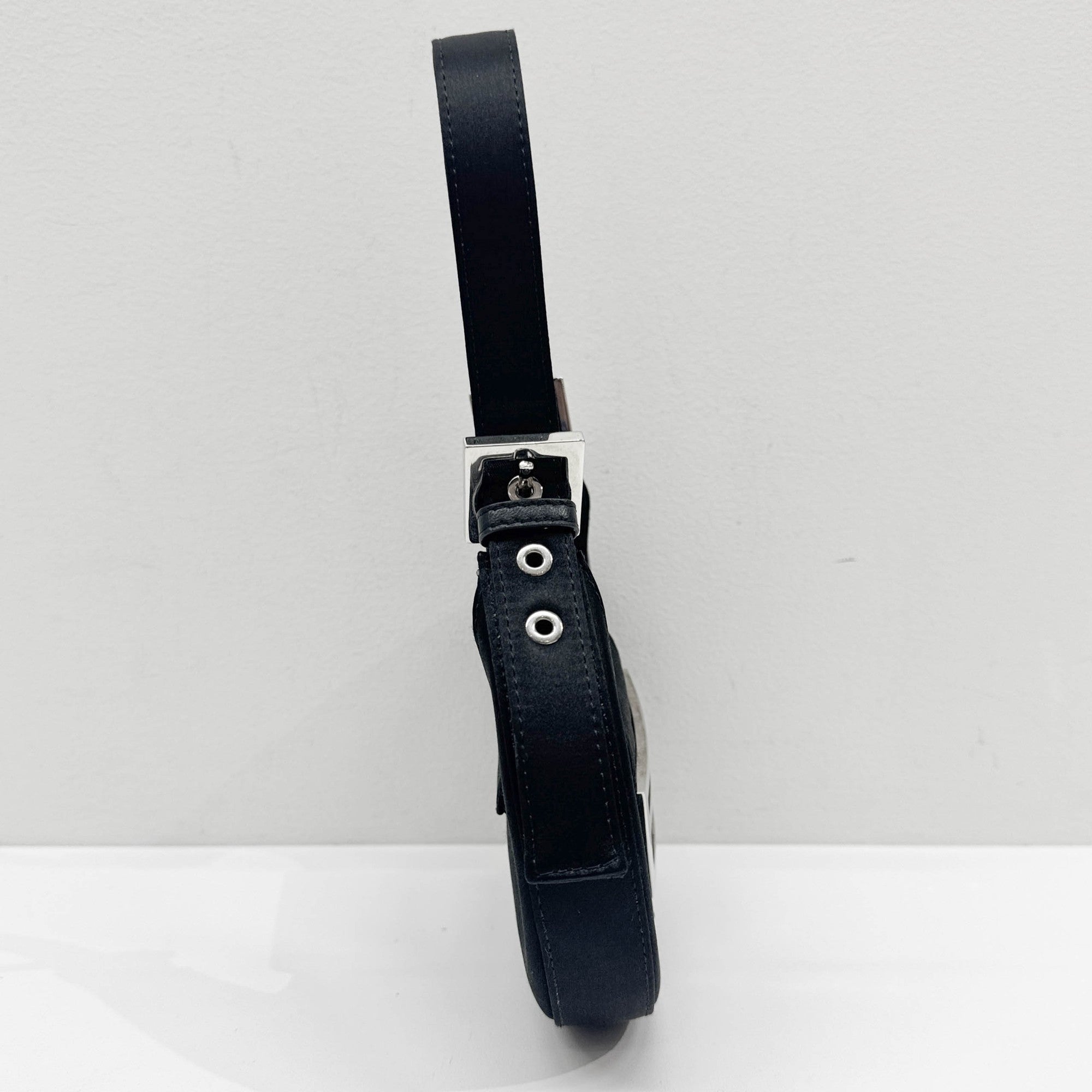 Mini Cookie Black Satin Shoulder Bag