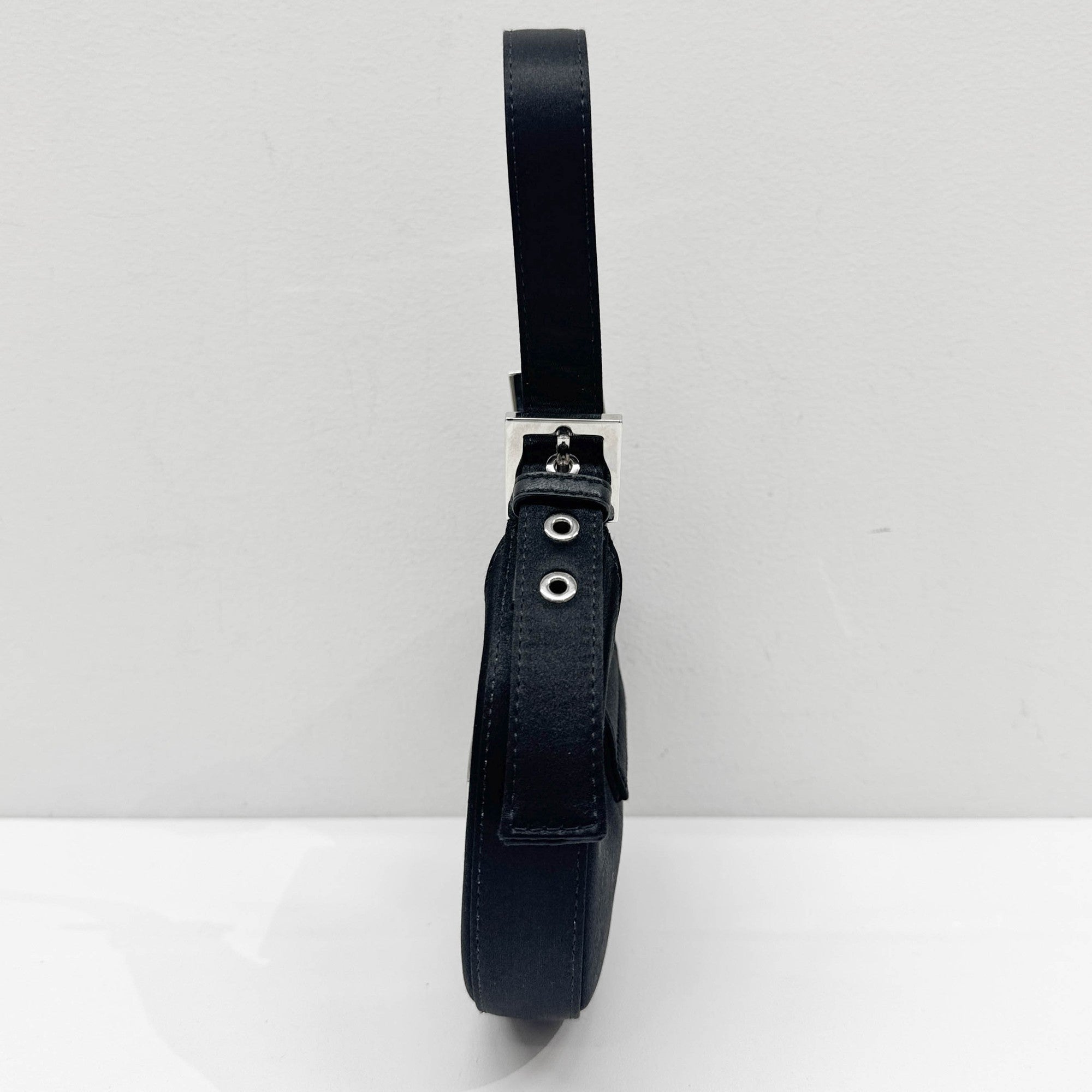 Mini Cookie Black Satin Shoulder Bag