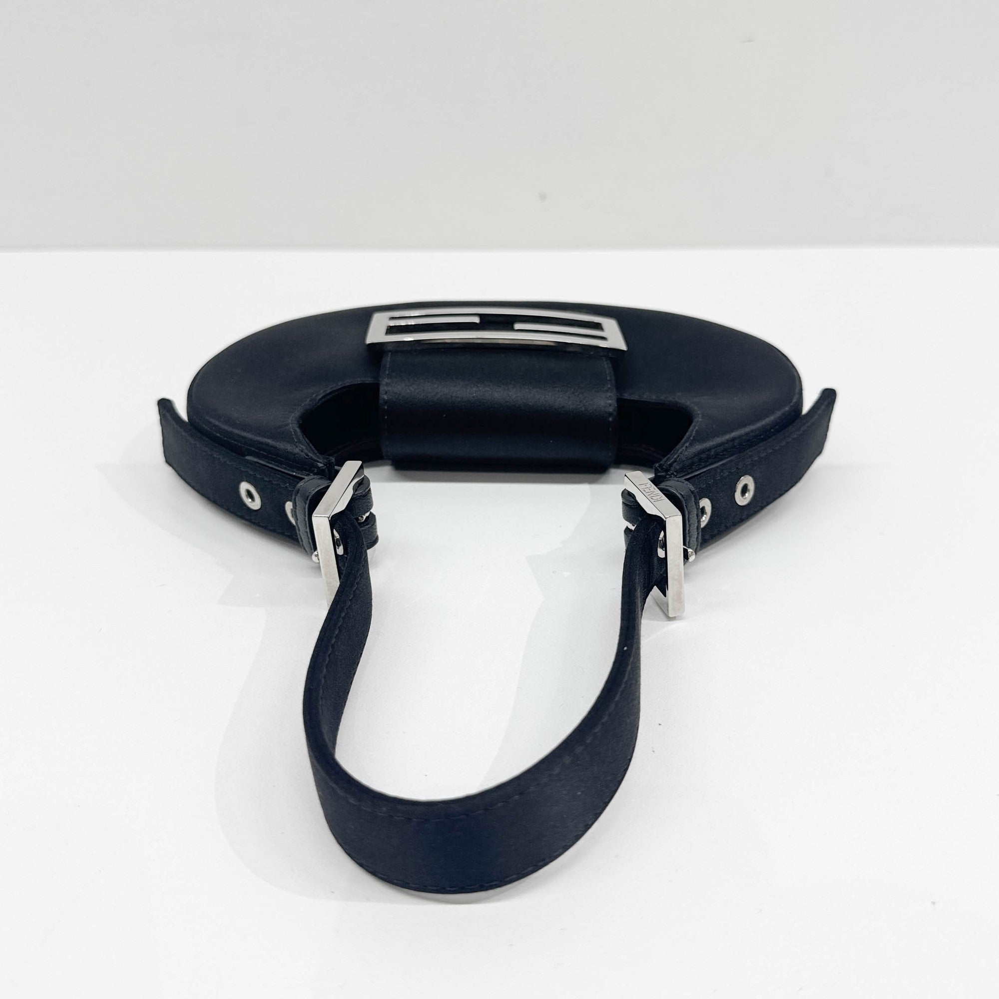 Mini Cookie Black Satin Shoulder Bag