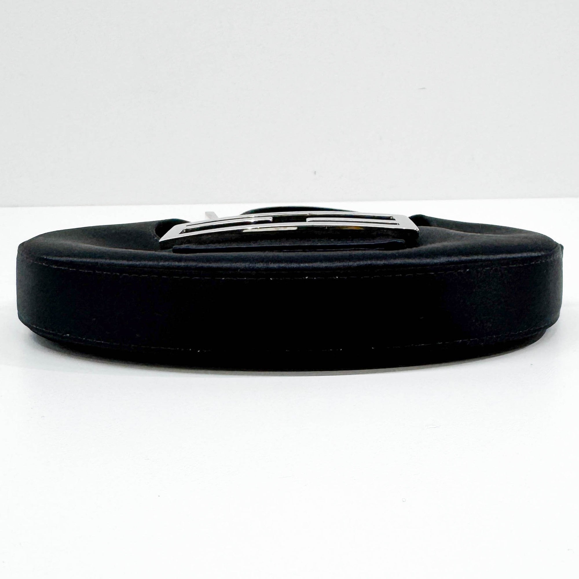 Mini Cookie Black Satin Shoulder Bag