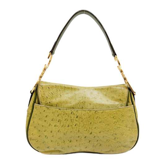 Double Saddle Green Ostrich Leather Shoulder Bag