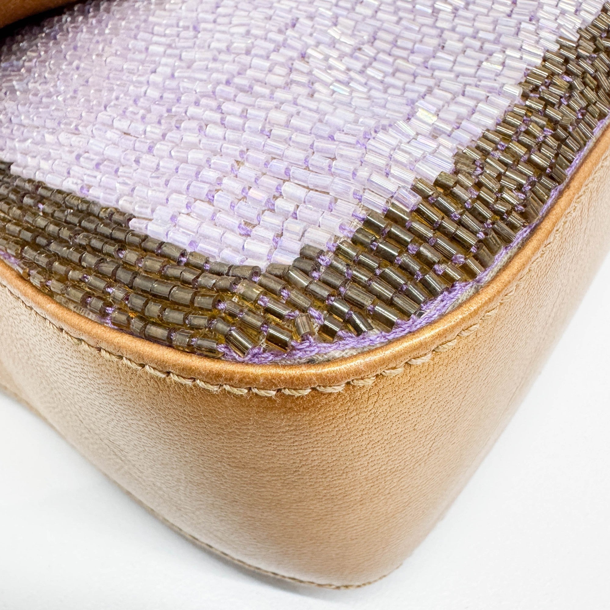 Baguette Gold Leather and Lavender and Yellow Sequin Shoulder Bag