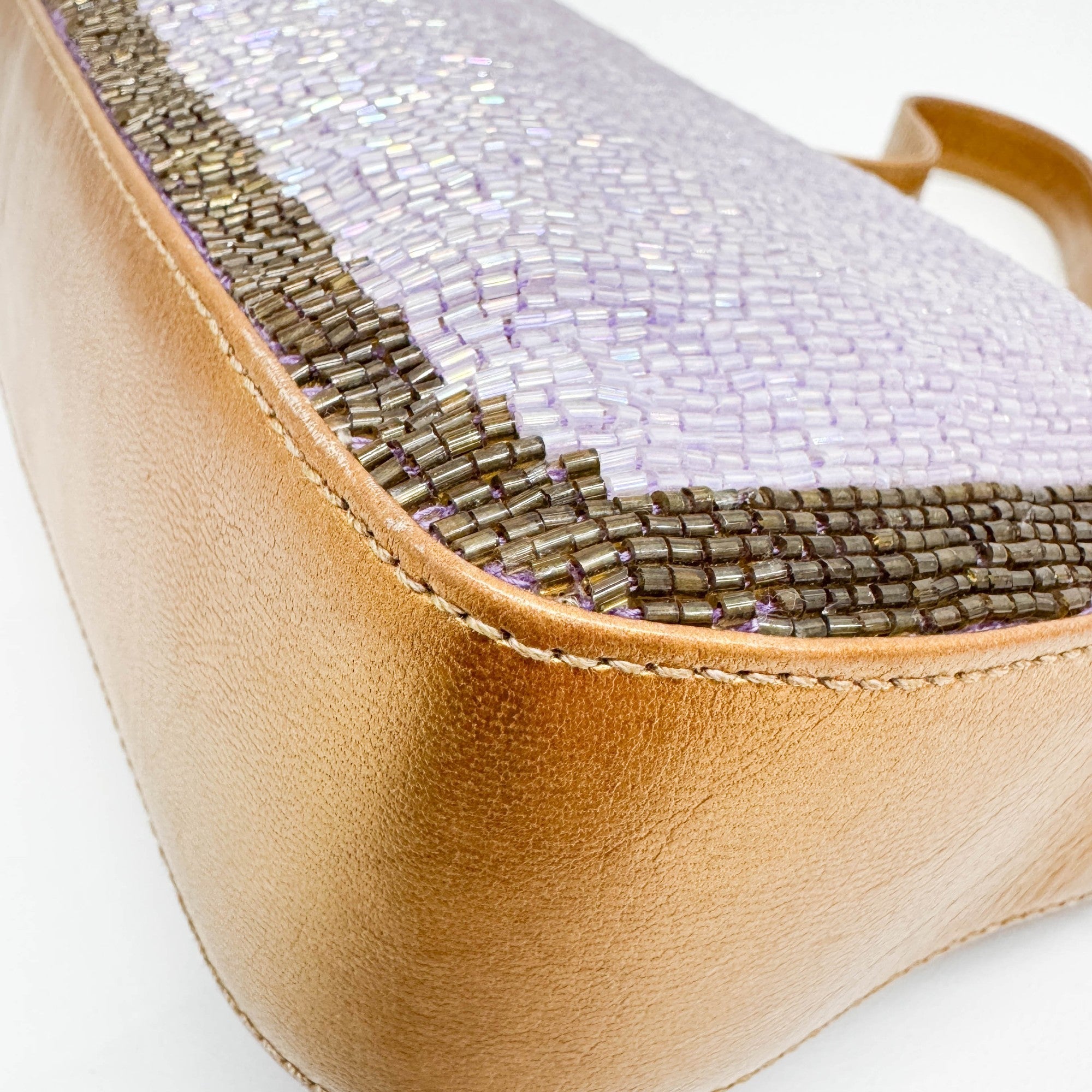 Baguette Gold Leather and Lavender and Yellow Sequin Shoulder Bag