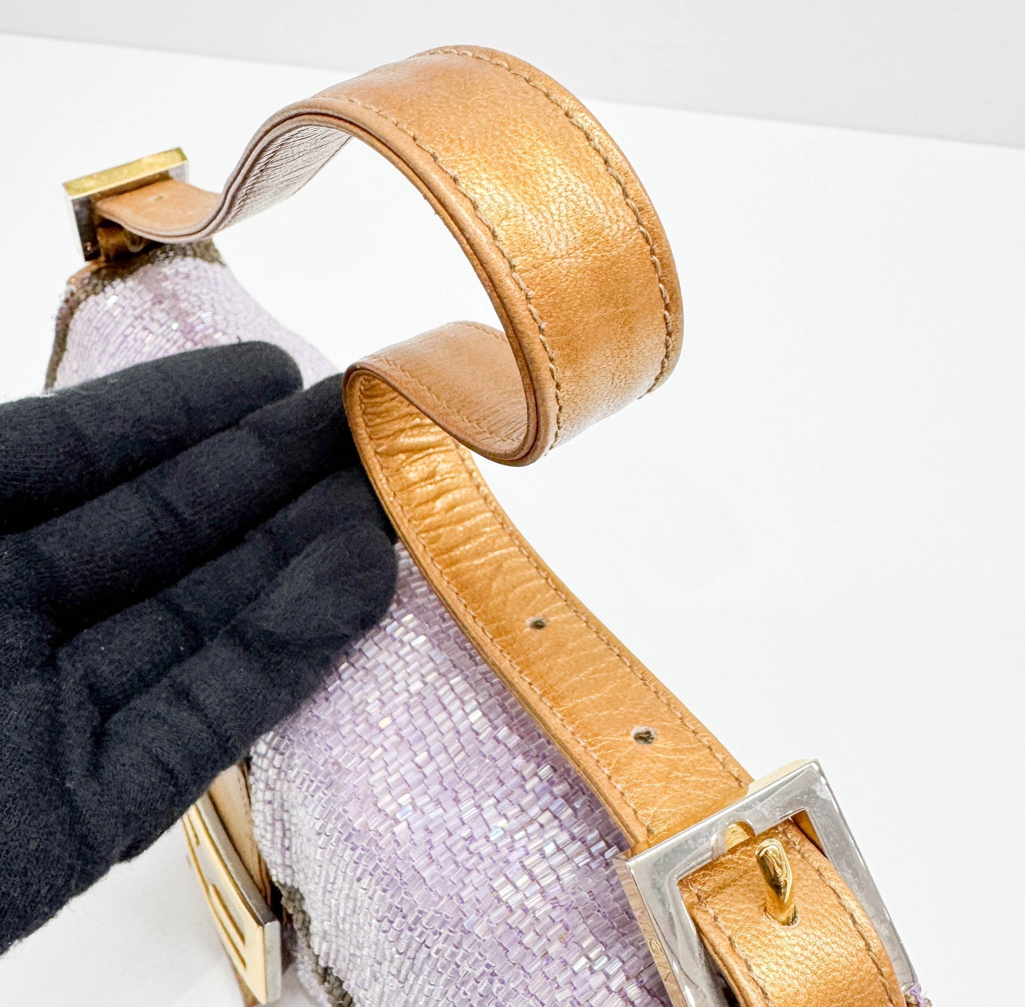 Baguette Gold Leather and Lavender and Yellow Sequin Shoulder Bag