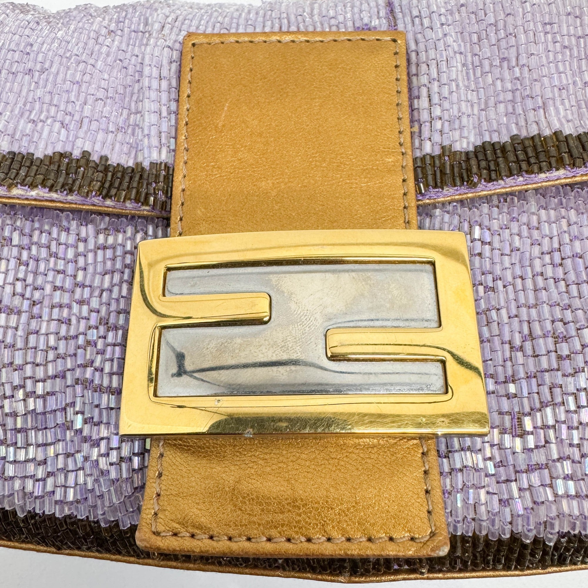 Baguette Gold Leather and Lavender and Yellow Sequin Shoulder Bag