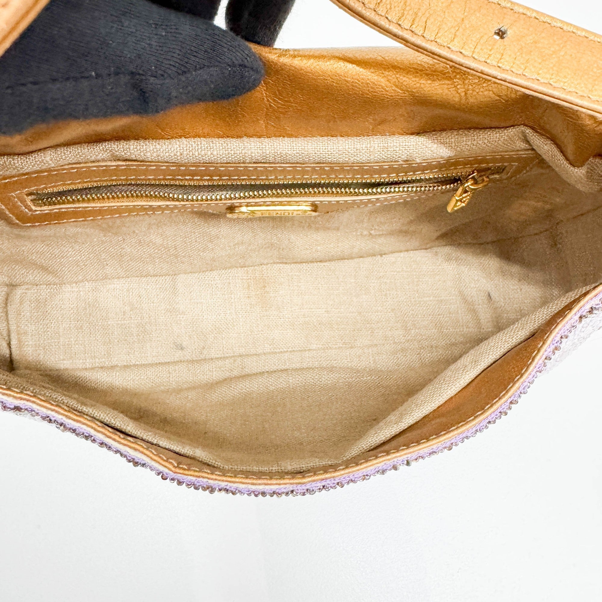 Baguette Gold Leather and Lavender and Yellow Sequin Shoulder Bag