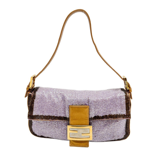 Baguette Gold Leather and Lavender and Yellow Sequin Shoulder Bag