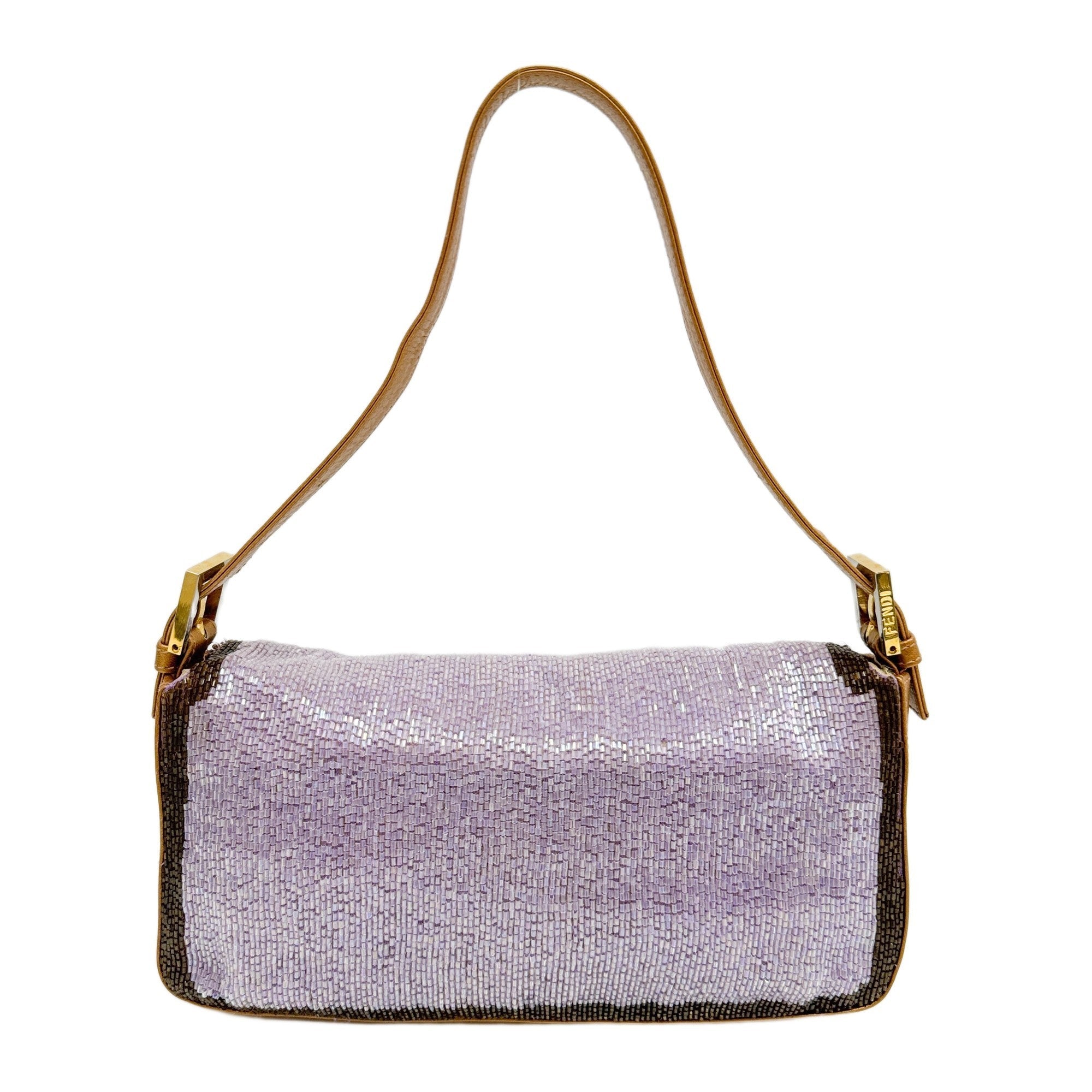 Baguette Gold Leather and Lavender and Yellow Sequin Shoulder Bag