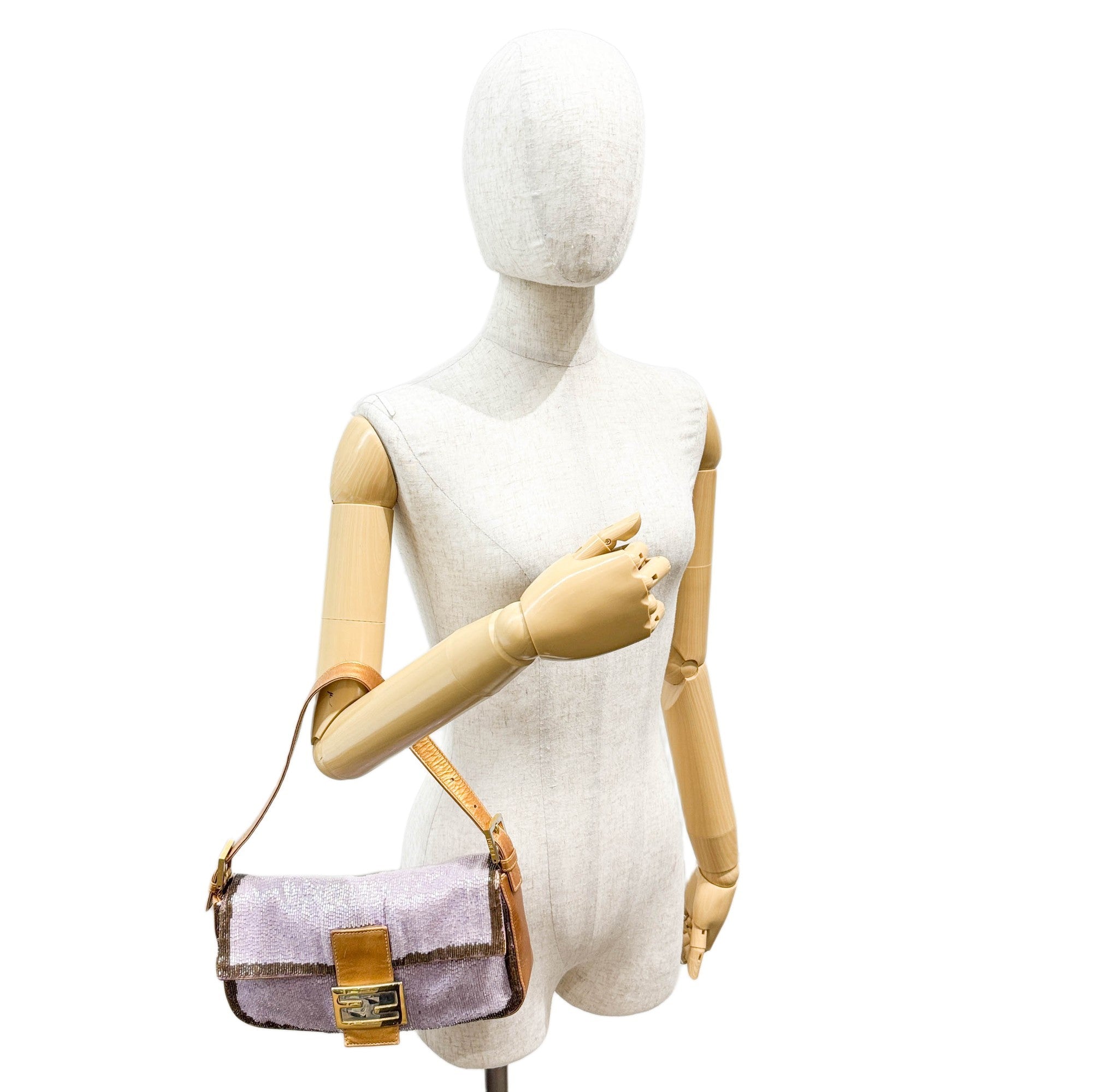 Baguette Gold Leather and Lavender and Yellow Sequin Shoulder Bag