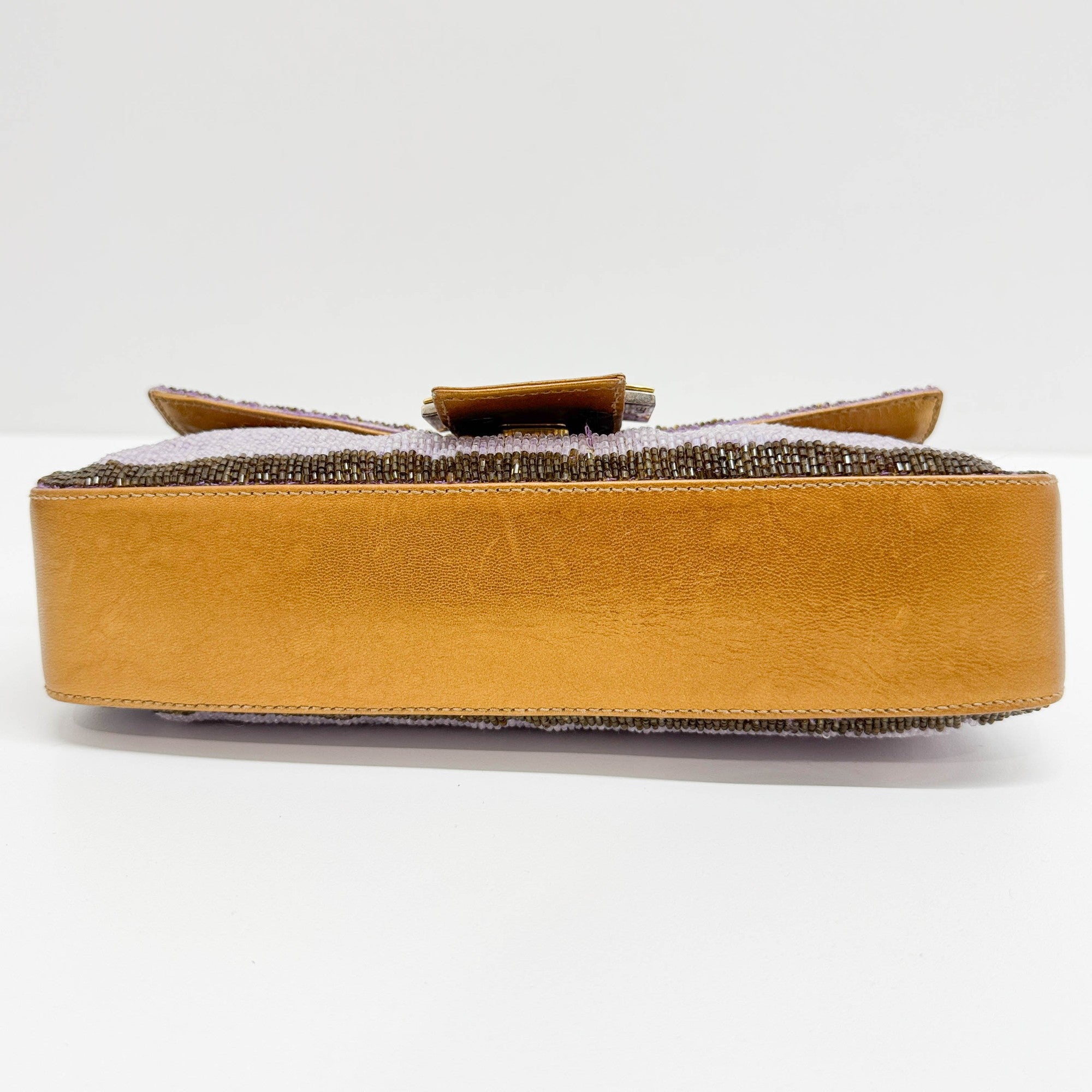 Baguette Gold Leather and Lavender and Yellow Sequin Shoulder Bag