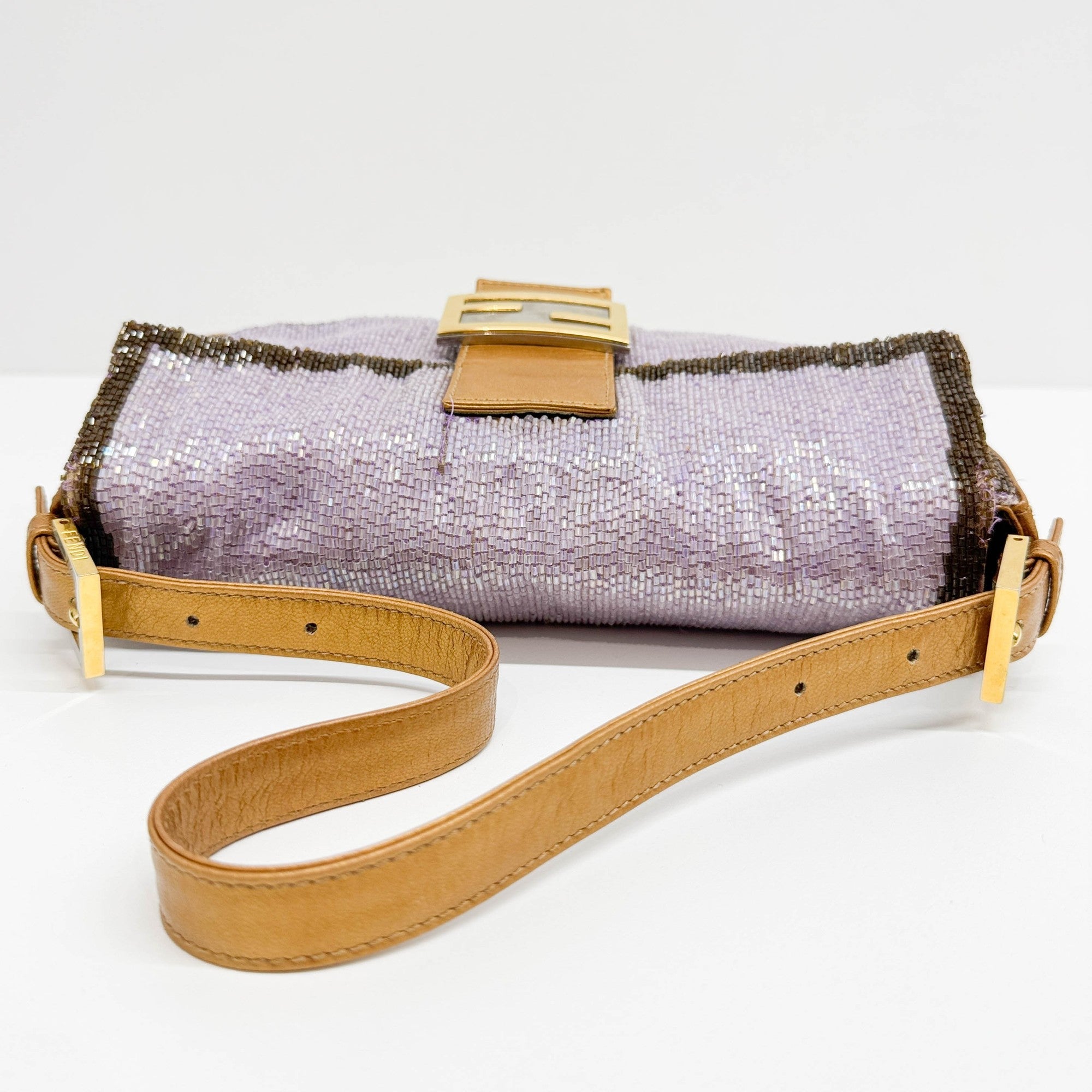 Baguette Gold Leather and Lavender and Yellow Sequin Shoulder Bag