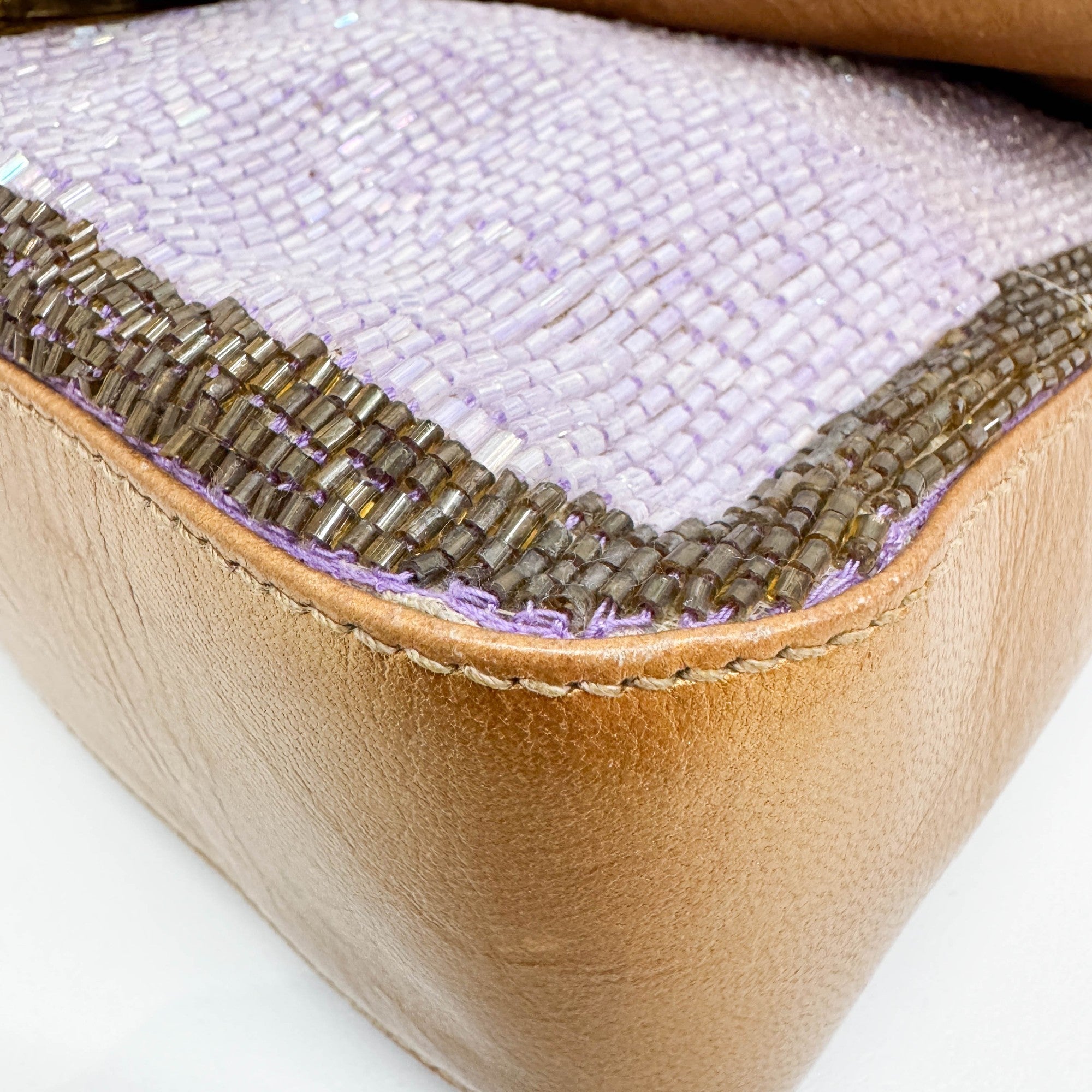 Baguette Gold Leather and Lavender and Yellow Sequin Shoulder Bag