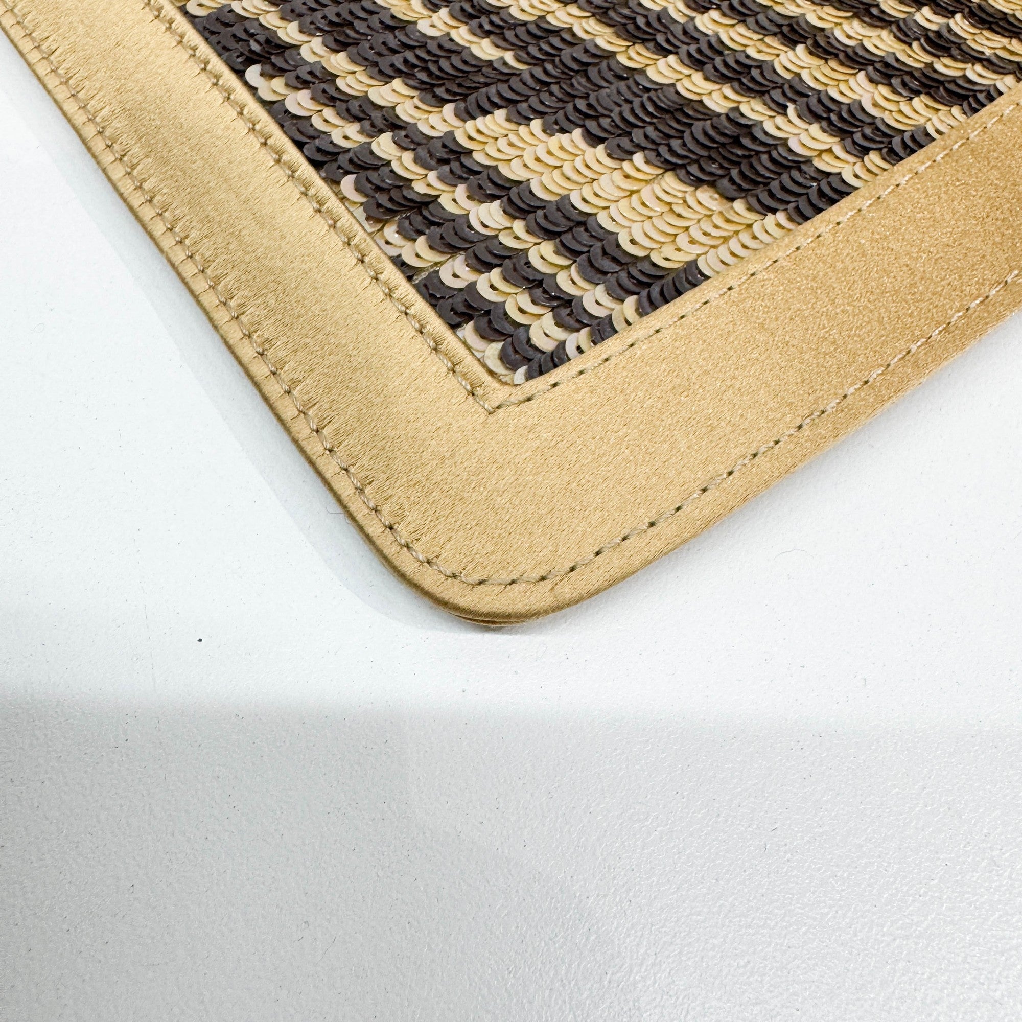 Silk Frame Gold and Brown Zebra Print Sequin Hand Bag