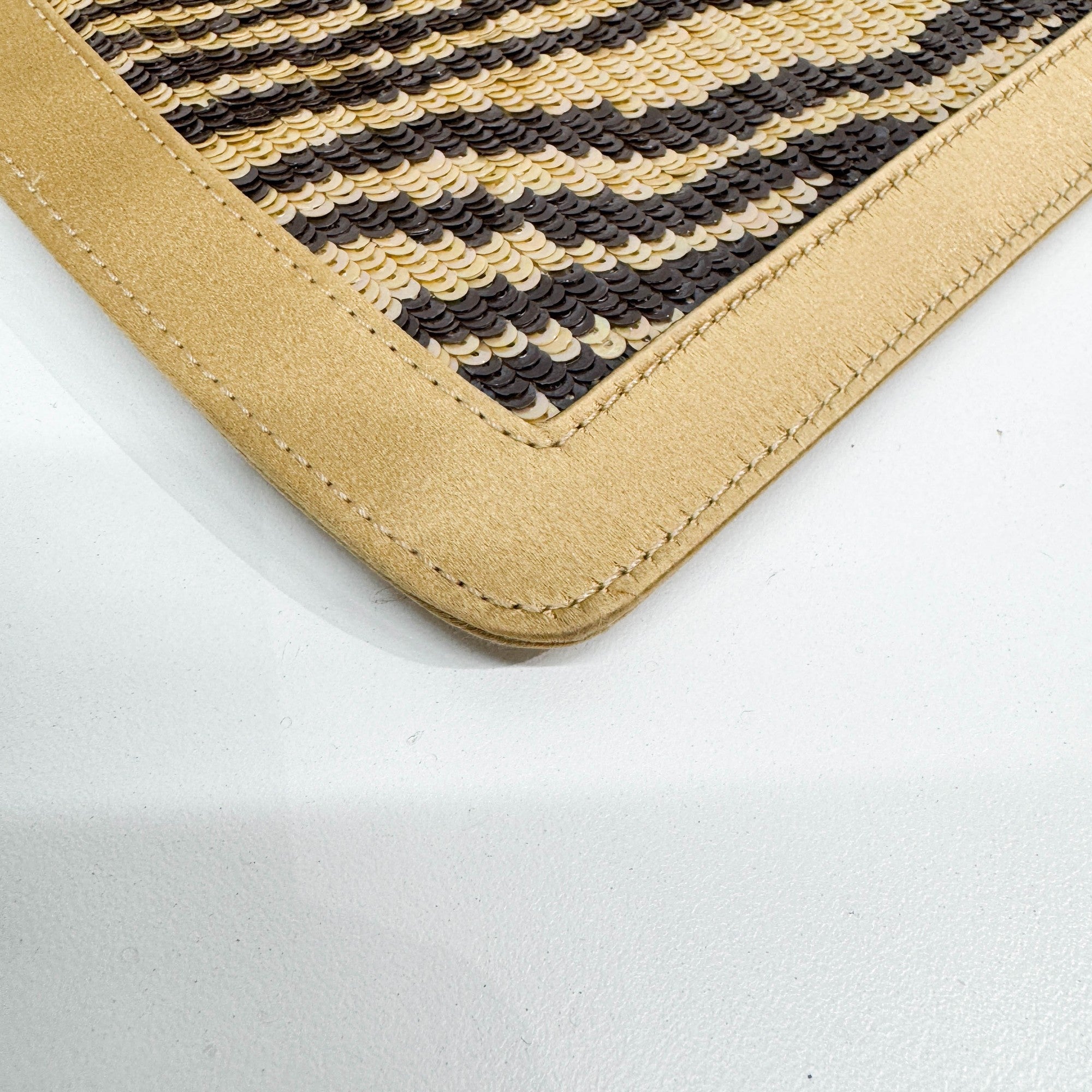 Silk Frame Gold and Brown Zebra Print Sequin Hand Bag