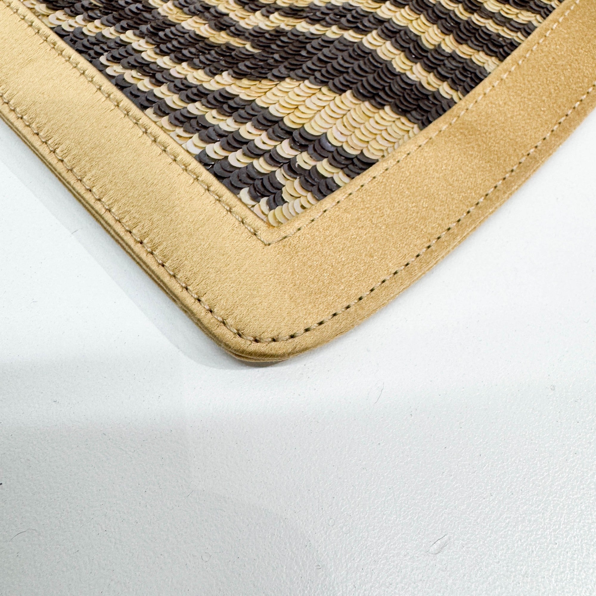 Silk Frame Gold and Brown Zebra Print Sequin Hand Bag