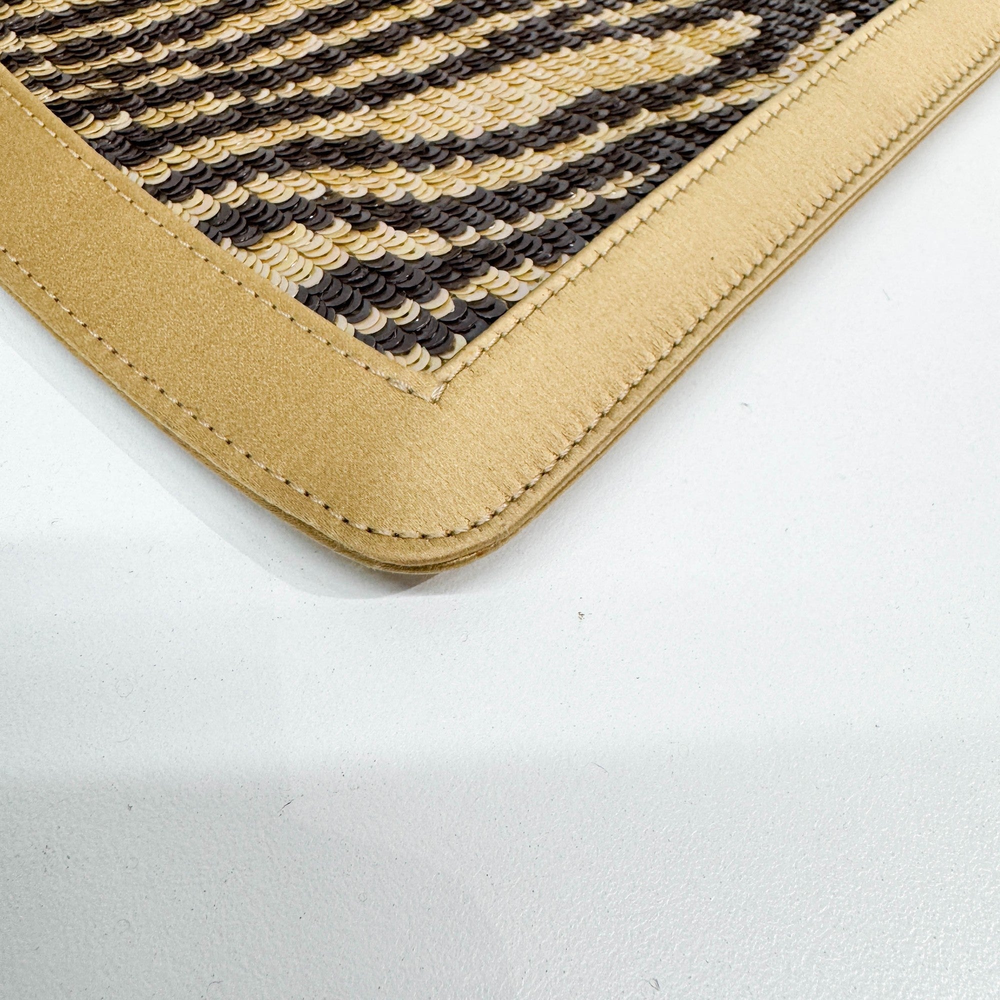 Silk Frame Gold and Brown Zebra Print Sequin Hand Bag