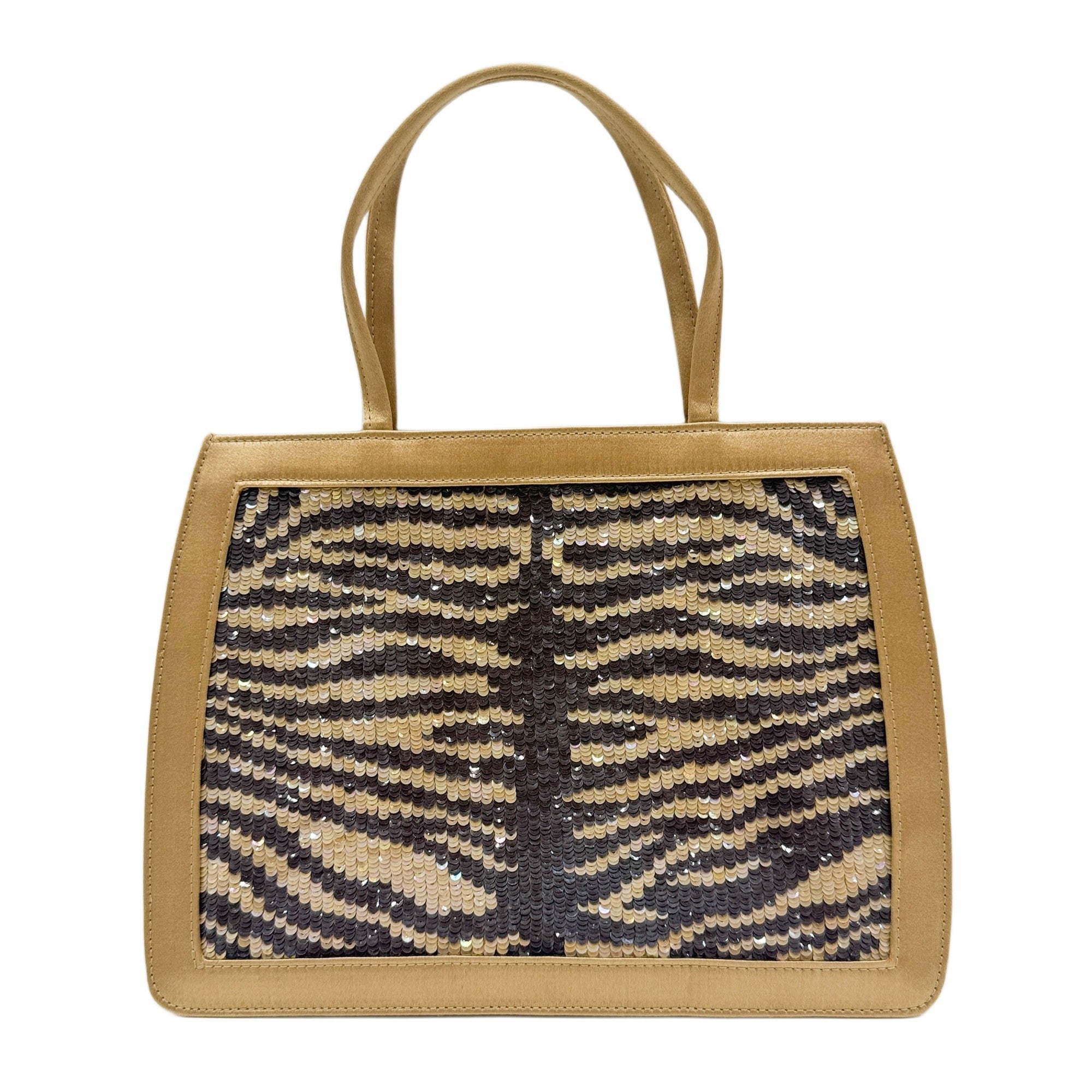 Silk Frame Gold and Brown Zebra Print Sequin Hand Bag