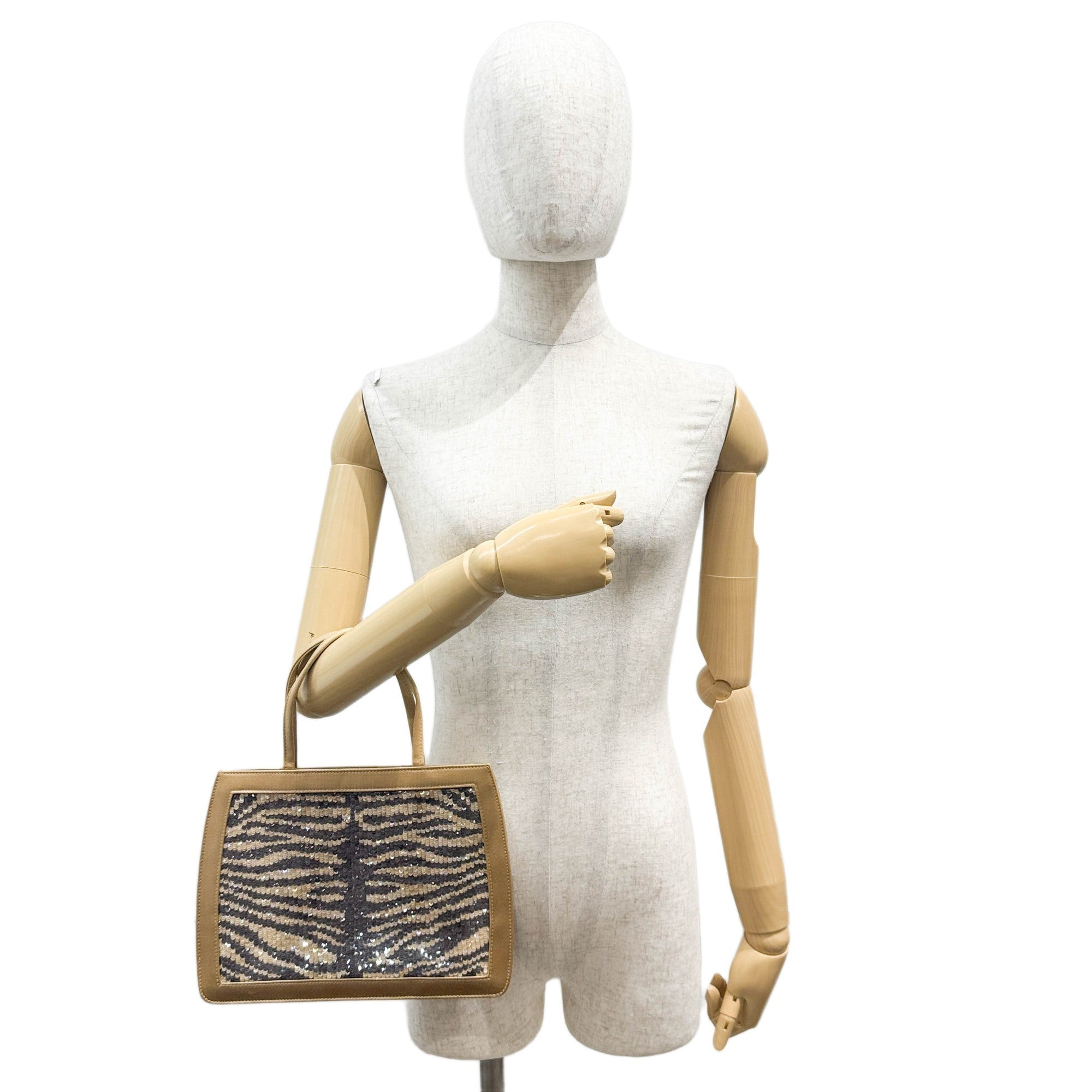 Silk Frame Gold and Brown Zebra Print Sequin Hand Bag
