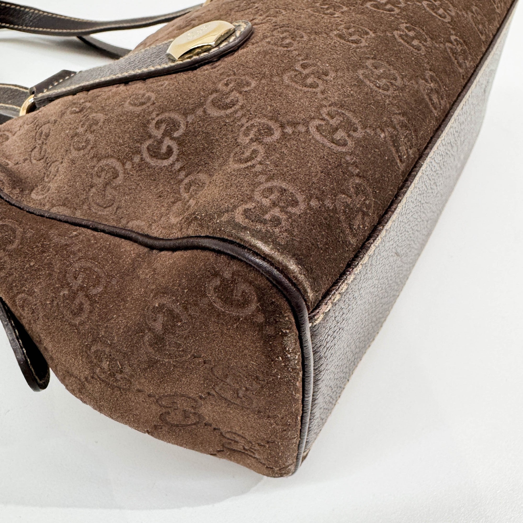 Brown GG Suede Shoulder Bag