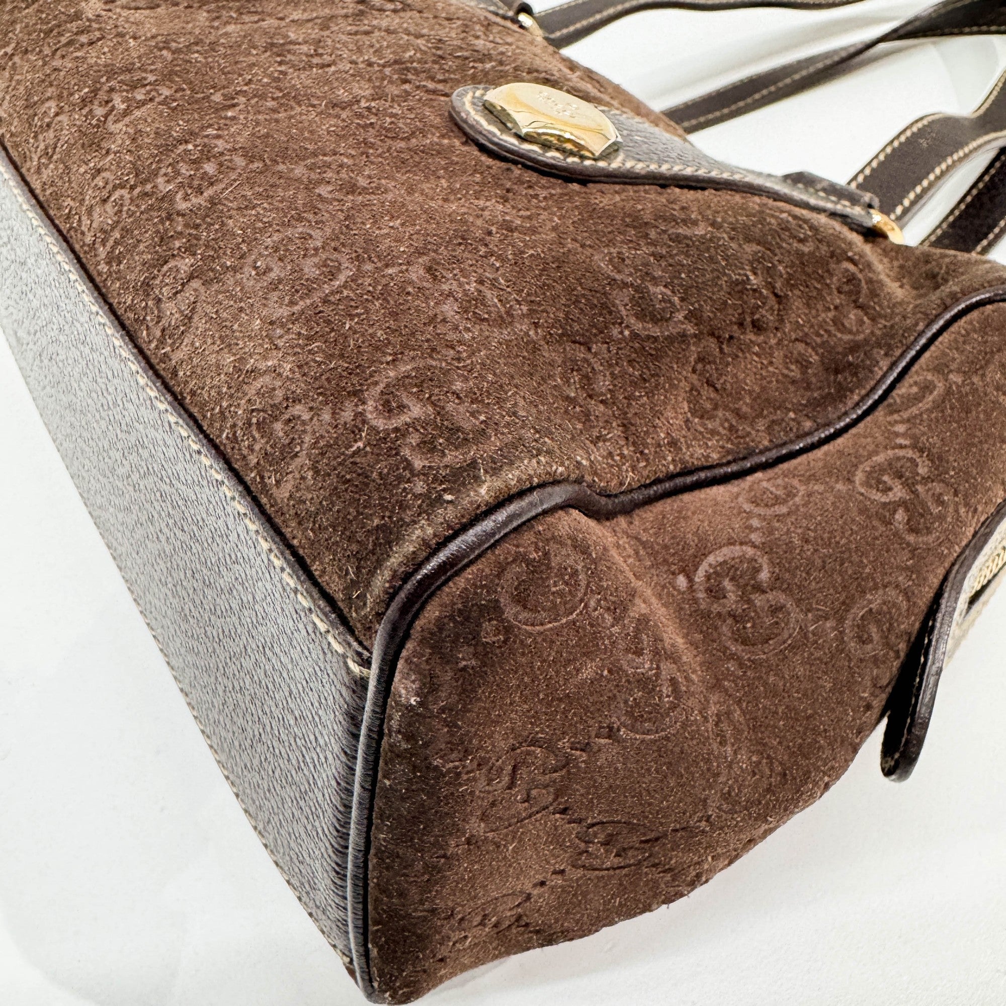 Brown GG Suede Shoulder Bag