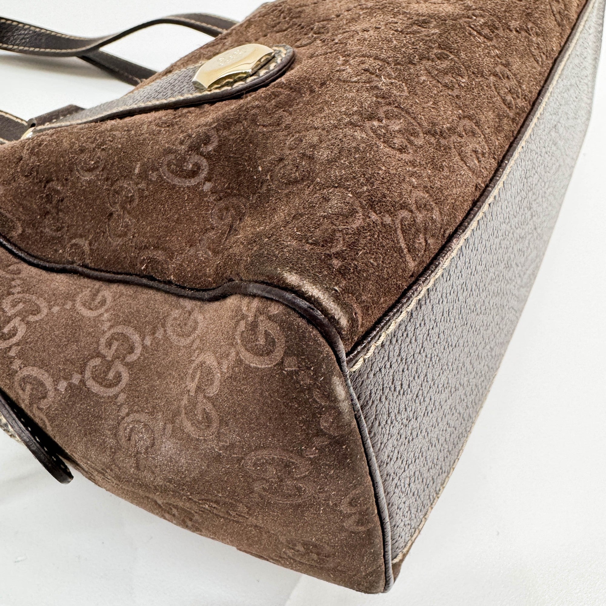 Brown GG Suede Shoulder Bag