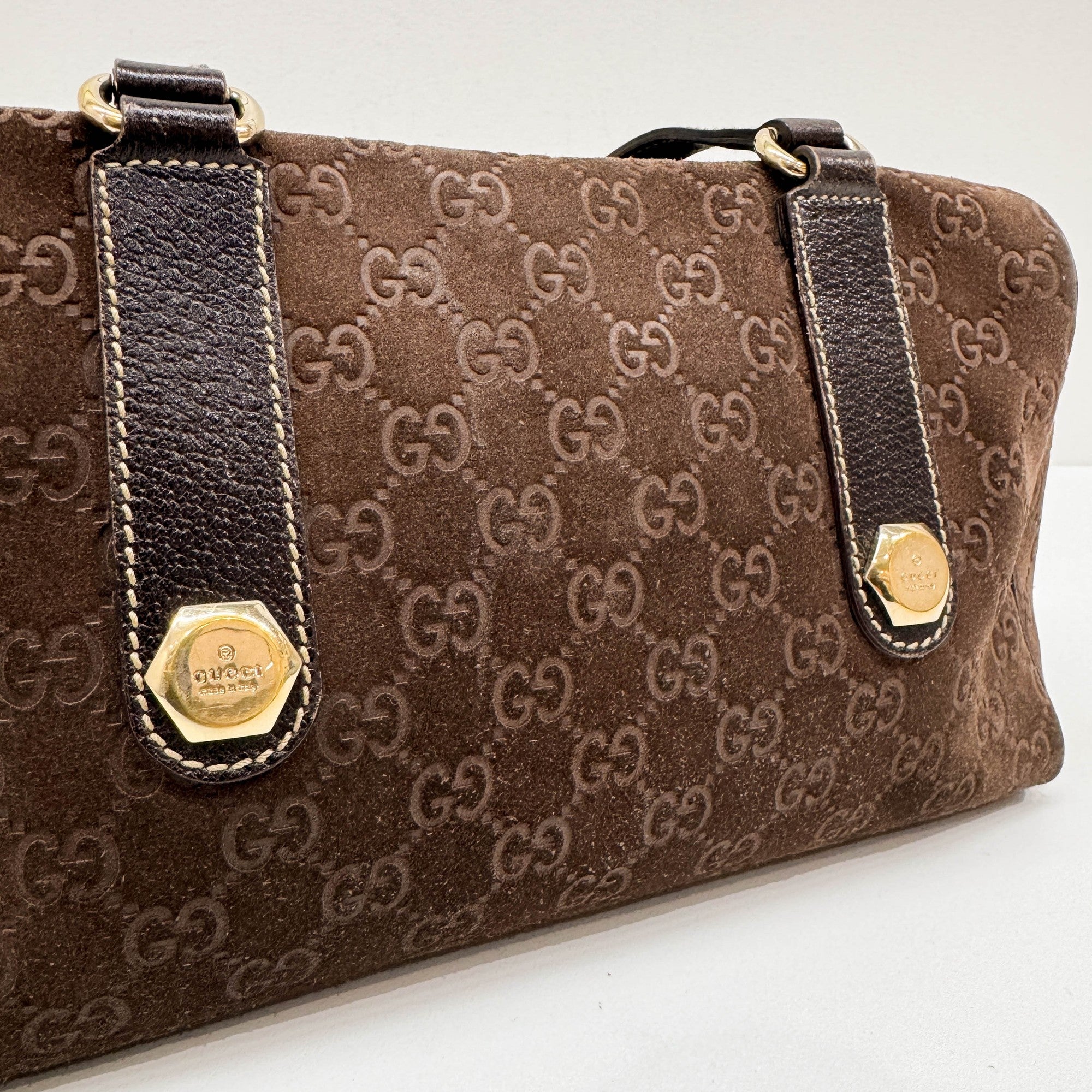 Brown GG Suede Shoulder Bag