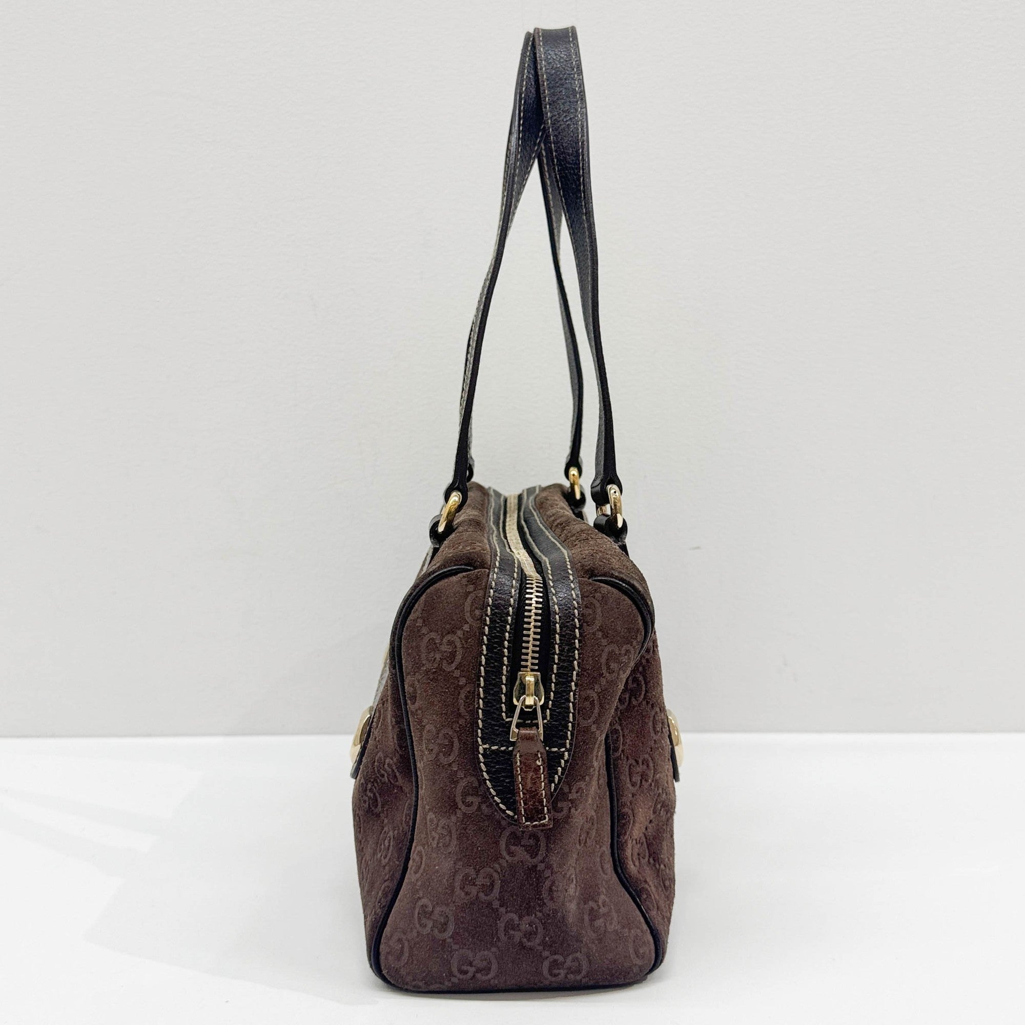 Brown GG Suede Shoulder Bag