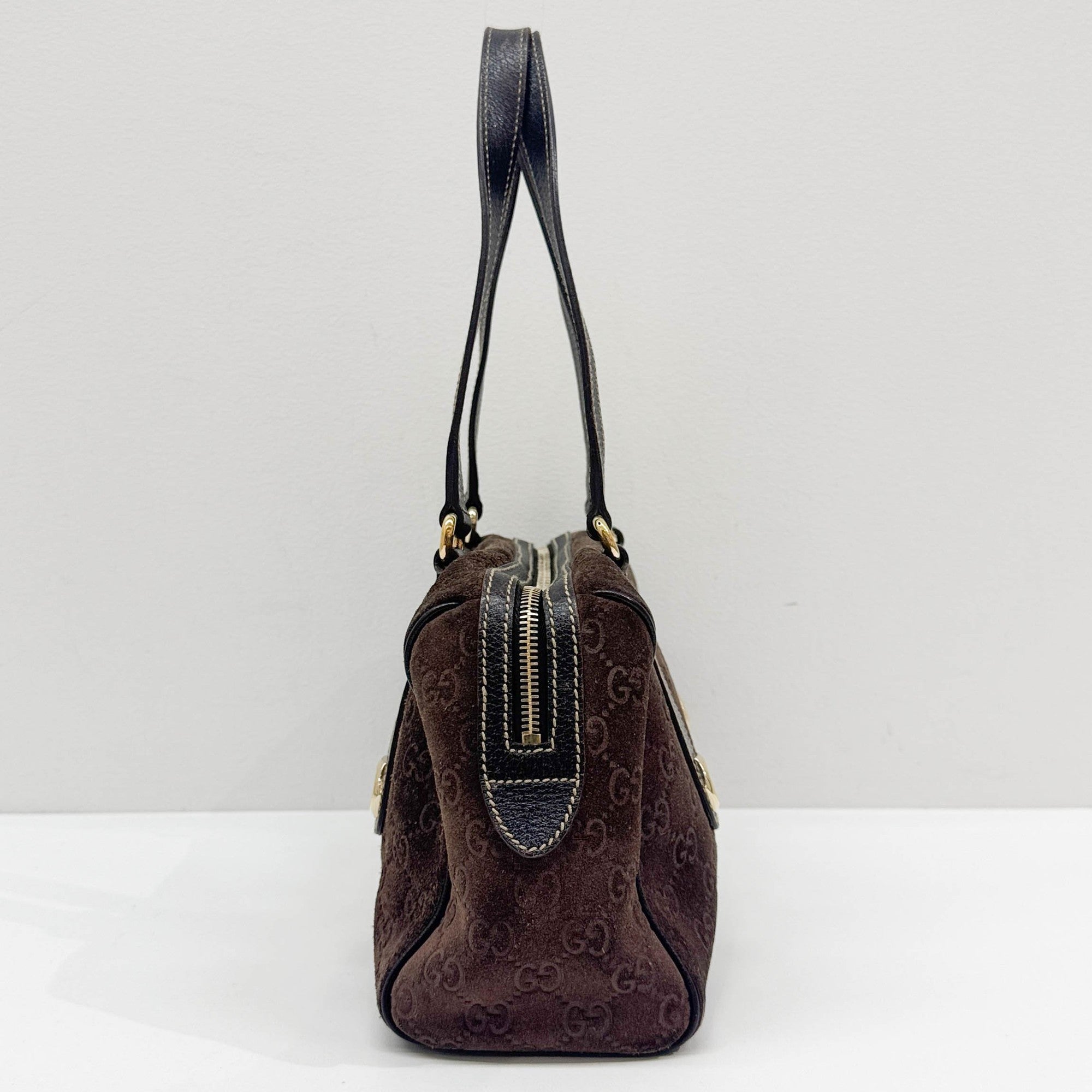 Brown GG Suede Shoulder Bag