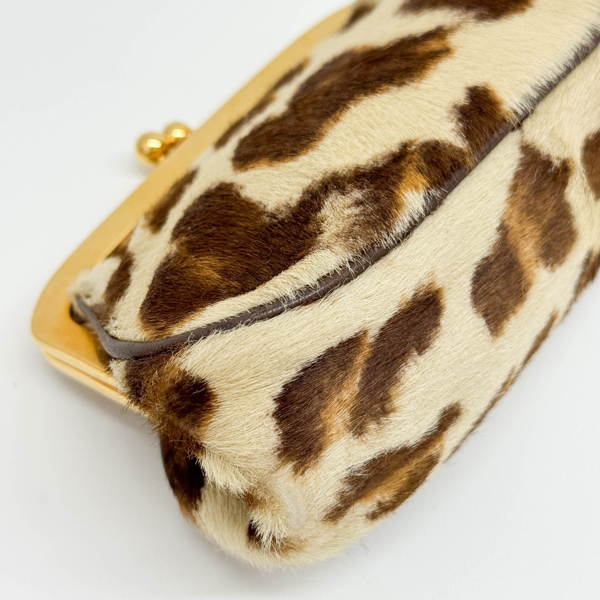 Brown Leopard Print Pony Hair Coin Pouch
