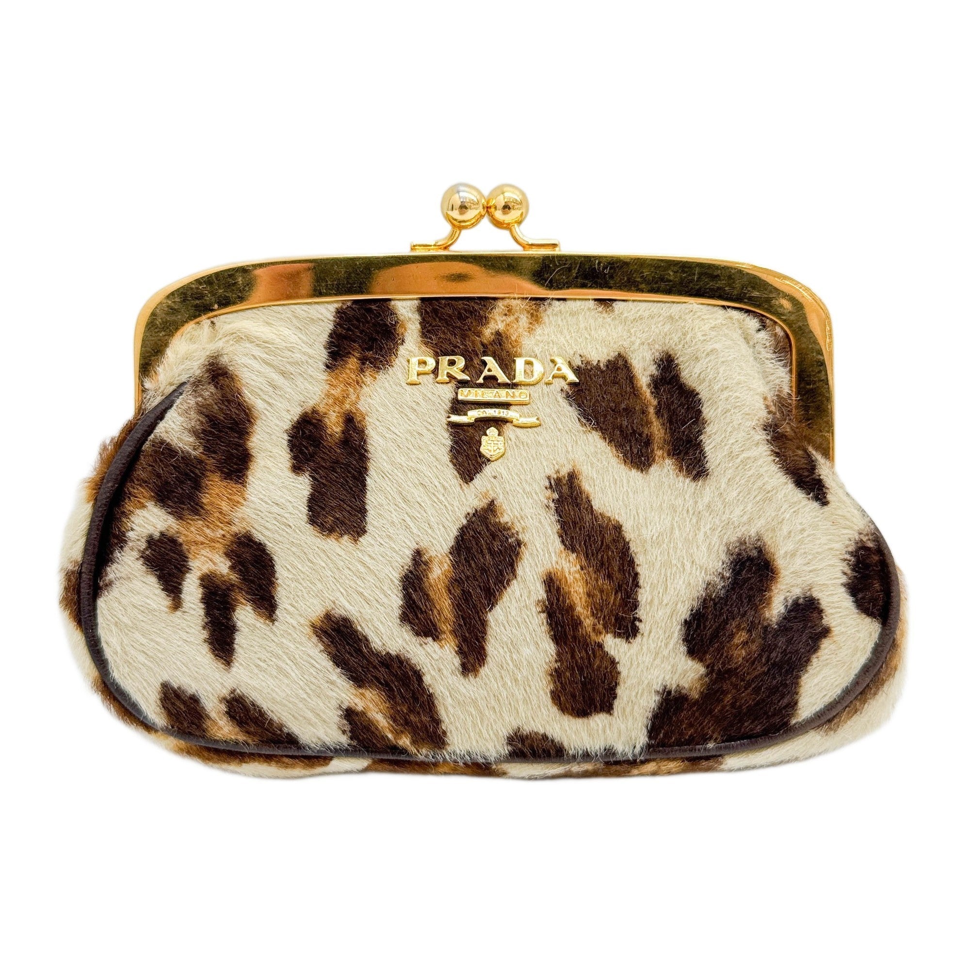 Brown Leopard Print Pony Hair Coin Pouch