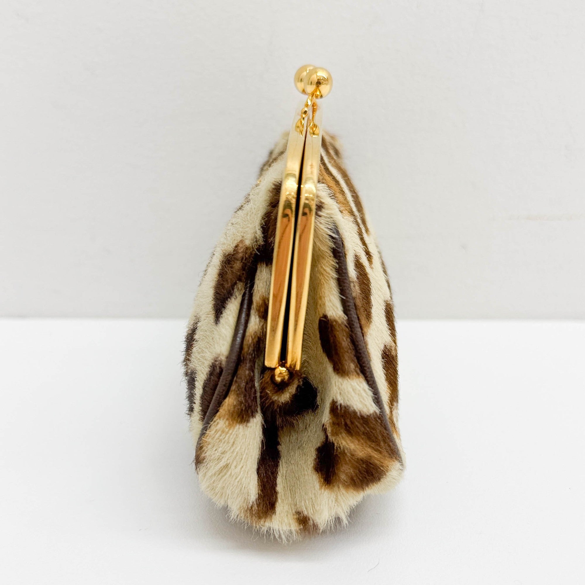 Brown Leopard Print Pony Hair Coin Pouch