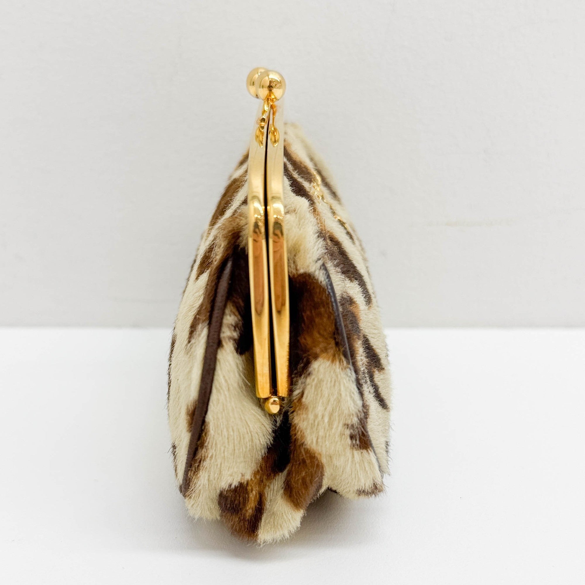 Brown Leopard Print Pony Hair Coin Pouch