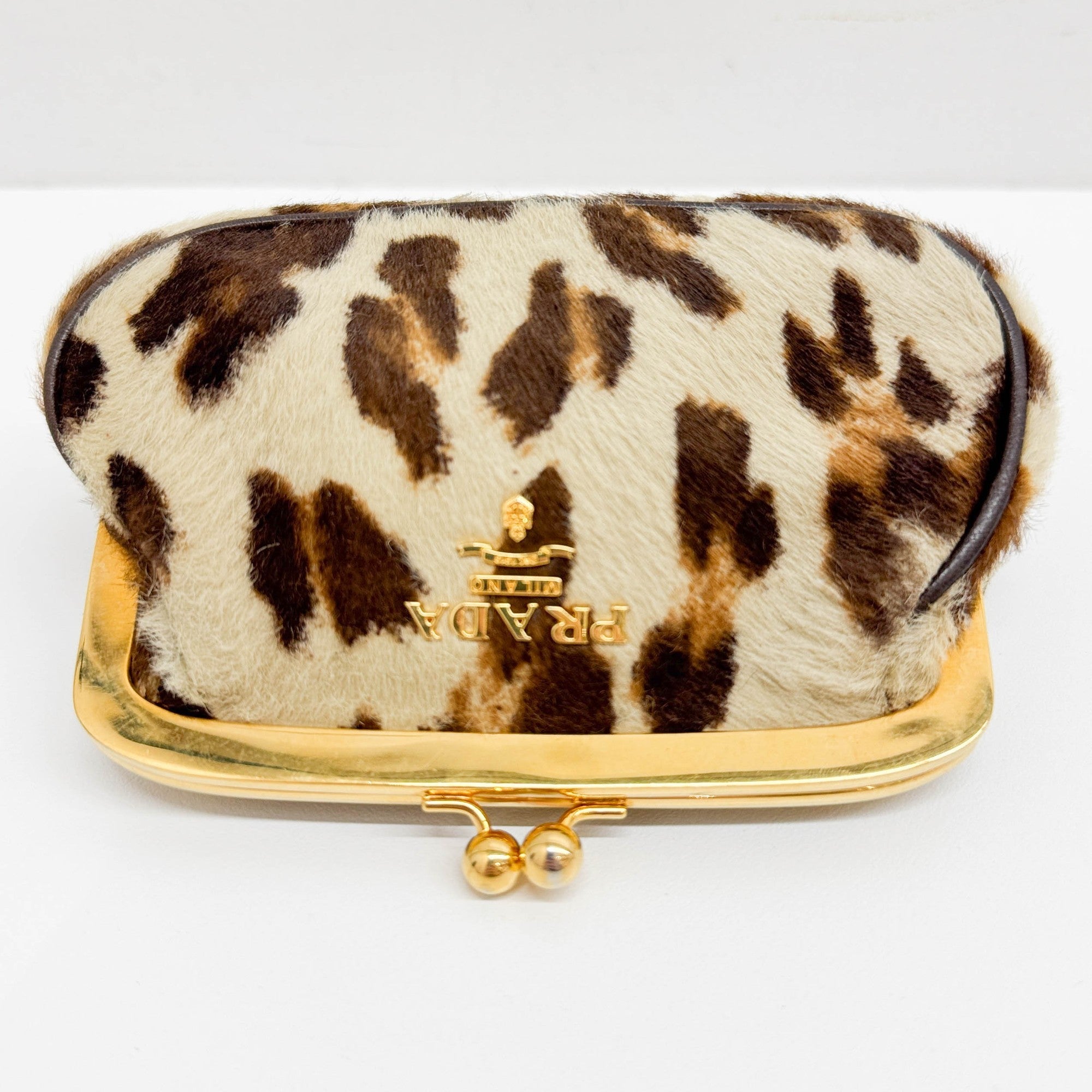 Brown Leopard Print Pony Hair Coin Pouch