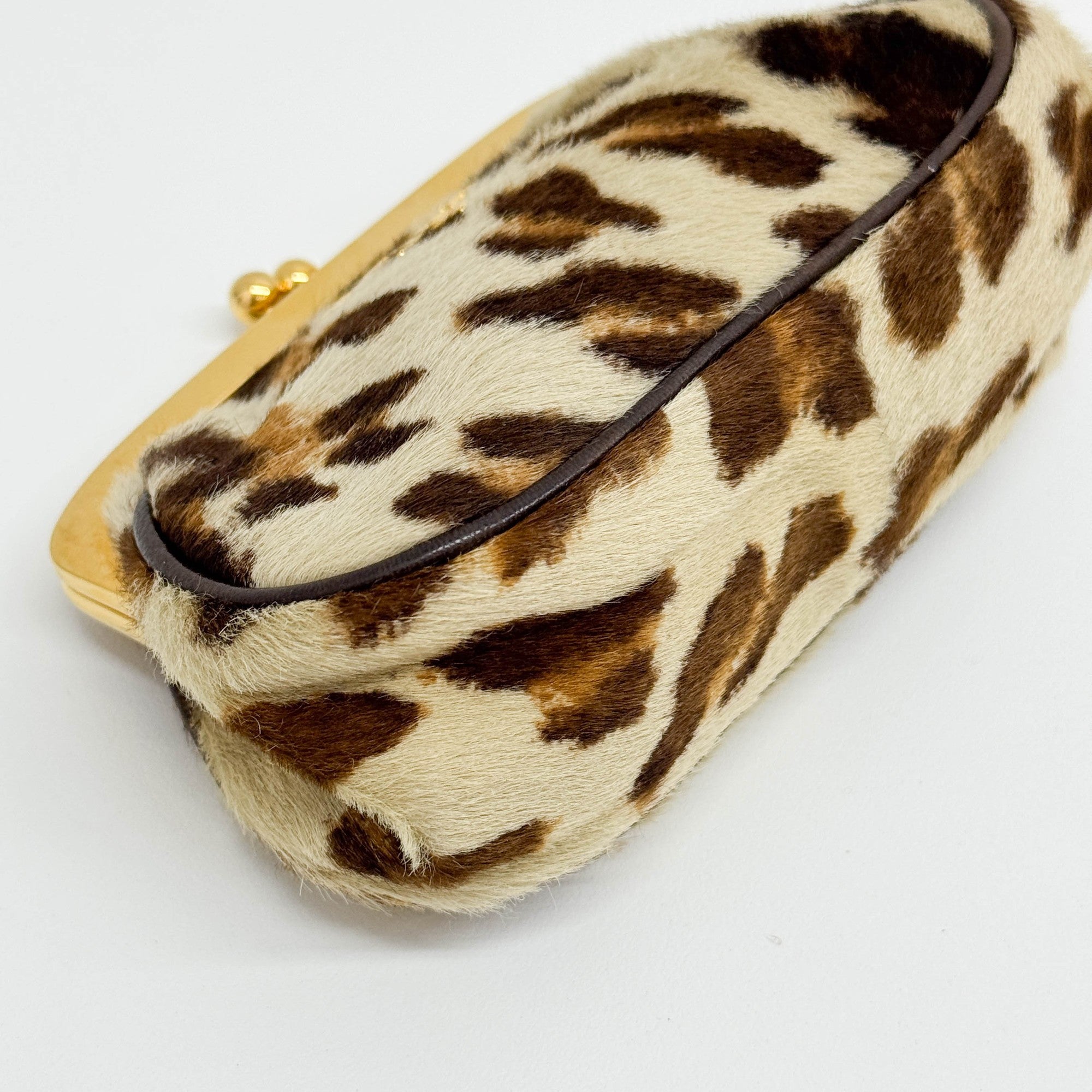 Brown Leopard Print Pony Hair Coin Pouch